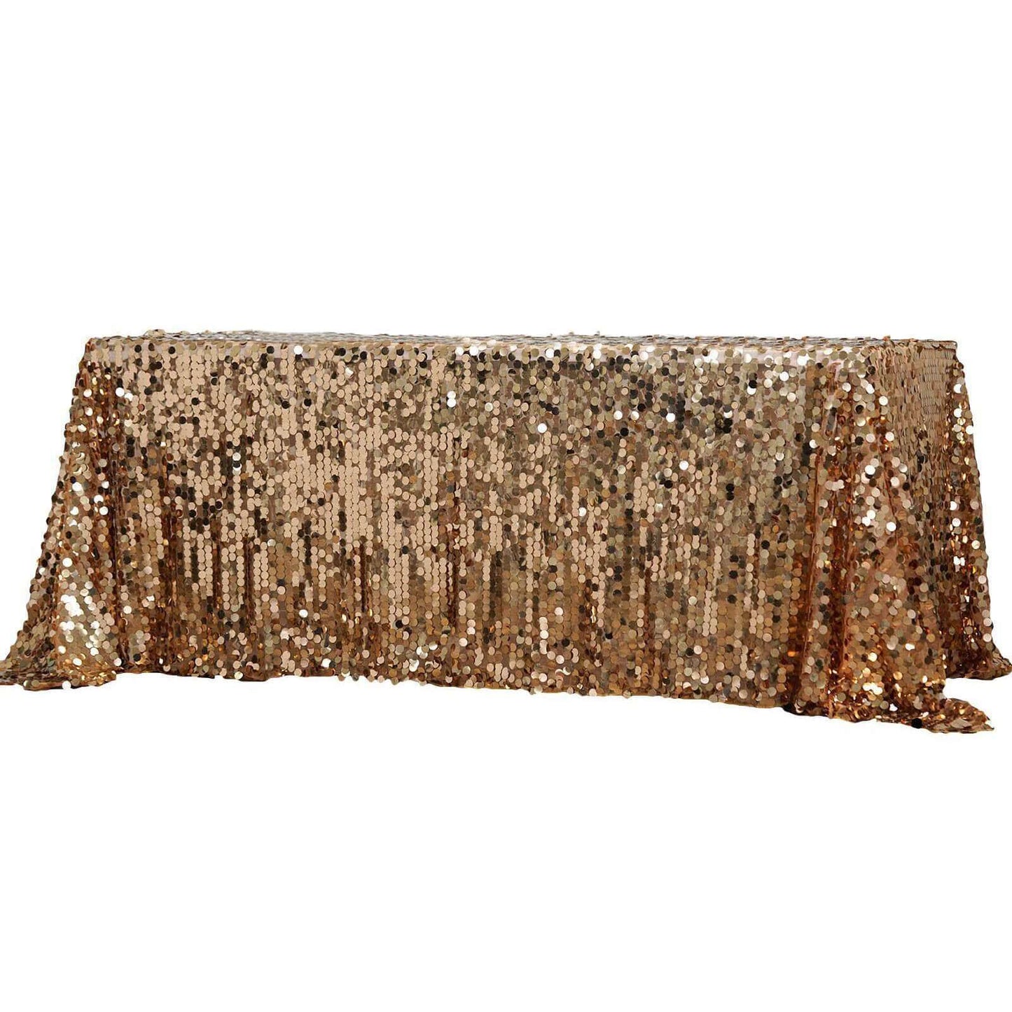 Sequin 90"x132" Rectangle Tablecloth Gold - Seamless Big Payette Design for Sophisticated Occasions - Linen Luxes