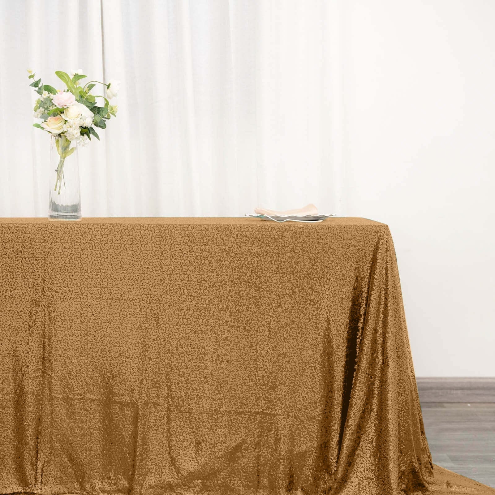 Sequin 90"x132" Rectangle Tablecloth Gold - Seamless Sparkly Design for Luxe Occasions - Linen Luxes