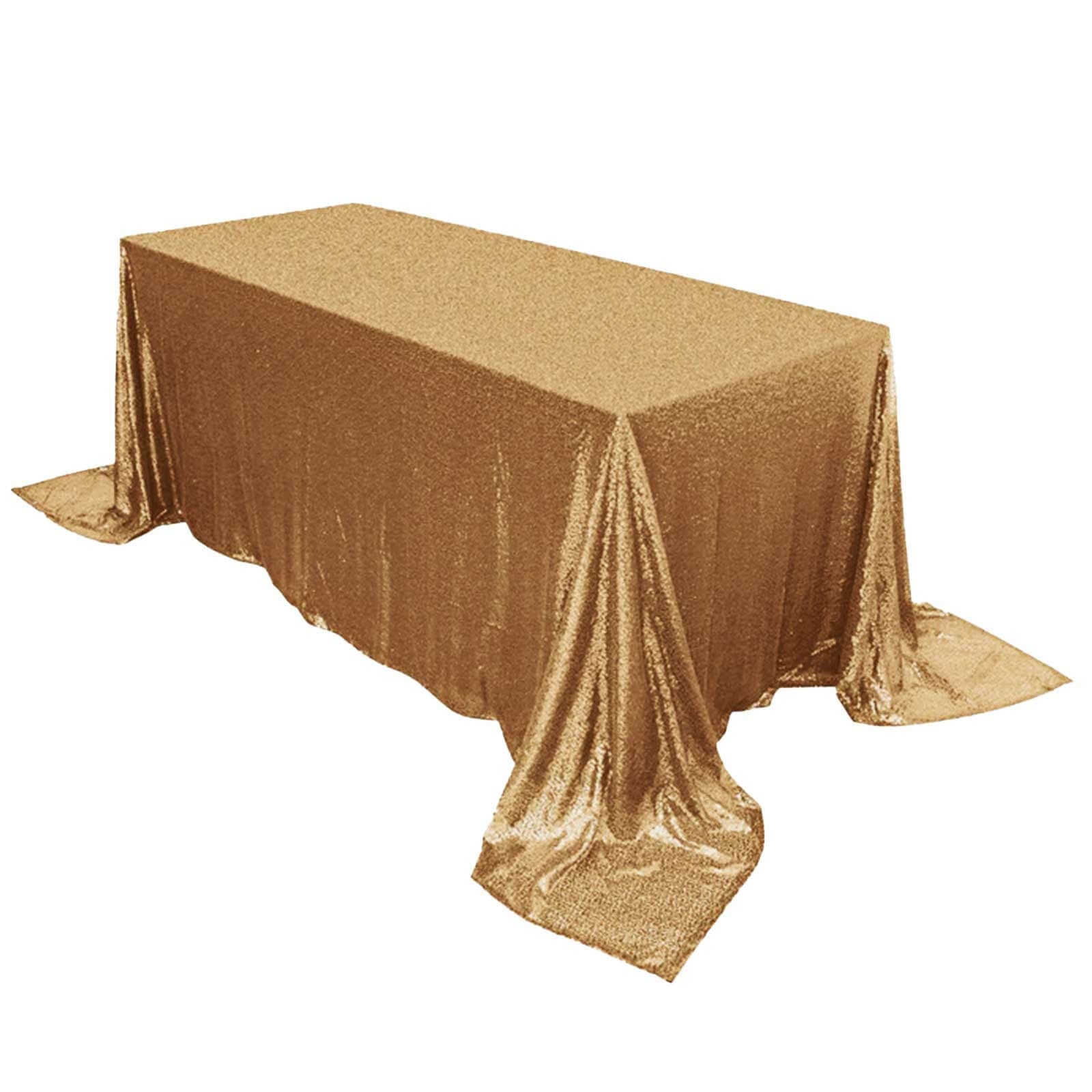 Sequin 90"x132" Rectangle Tablecloth Gold - Seamless Sparkly Design for Luxe Occasions - Linen Luxes