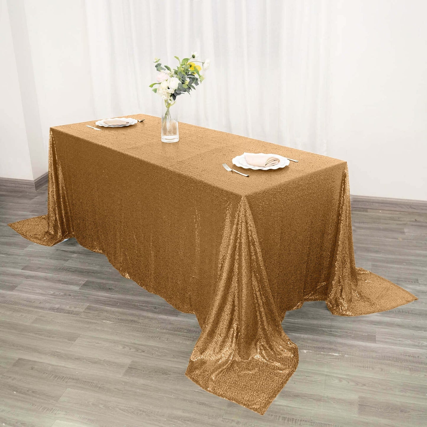 Sequin 90"x132" Rectangle Tablecloth Gold - Seamless Sparkly Design for Luxe Occasions - Linen Luxes