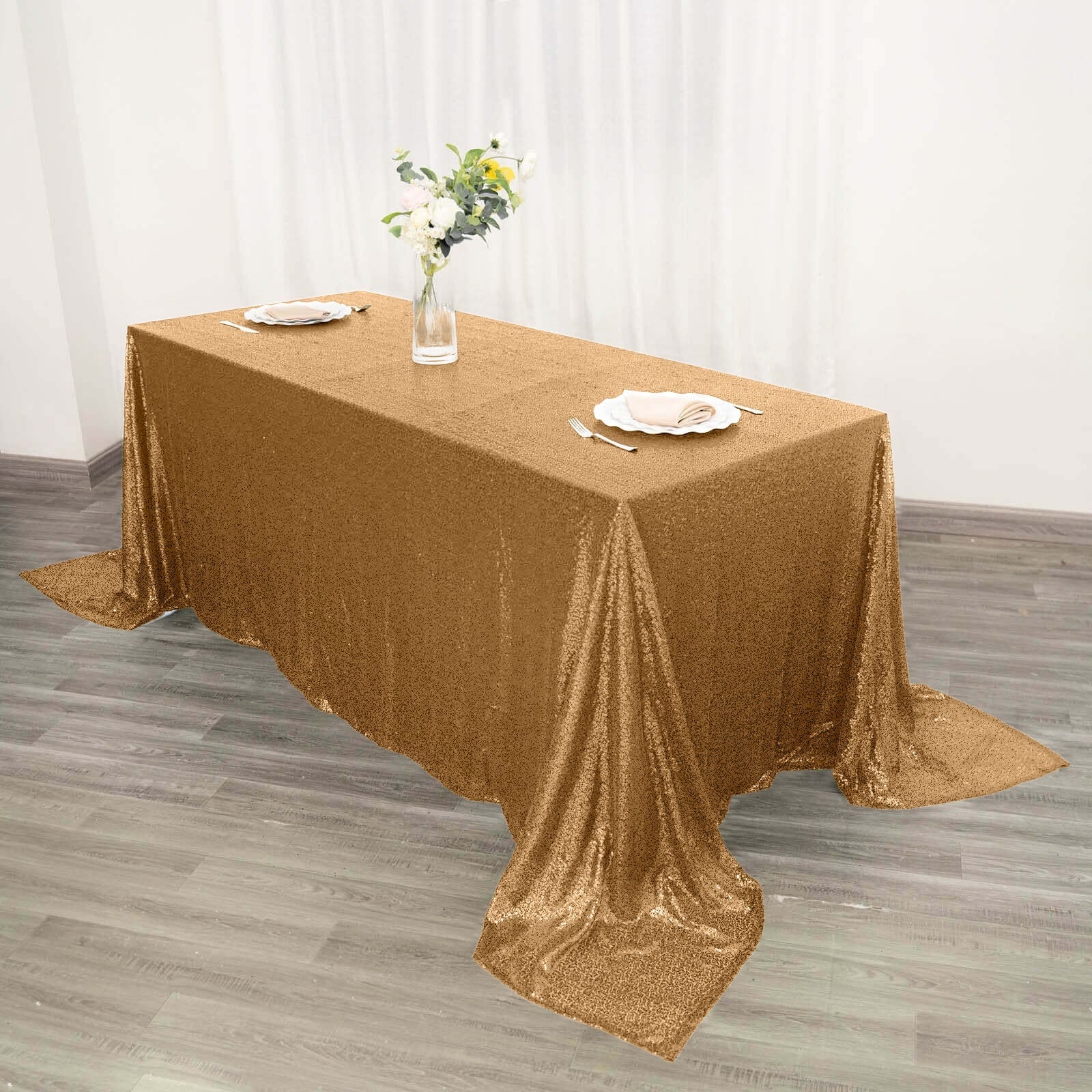 Sequin 90"x132" Rectangle Tablecloth Gold - Seamless Sparkly Design for Luxe Occasions - Linen Luxes