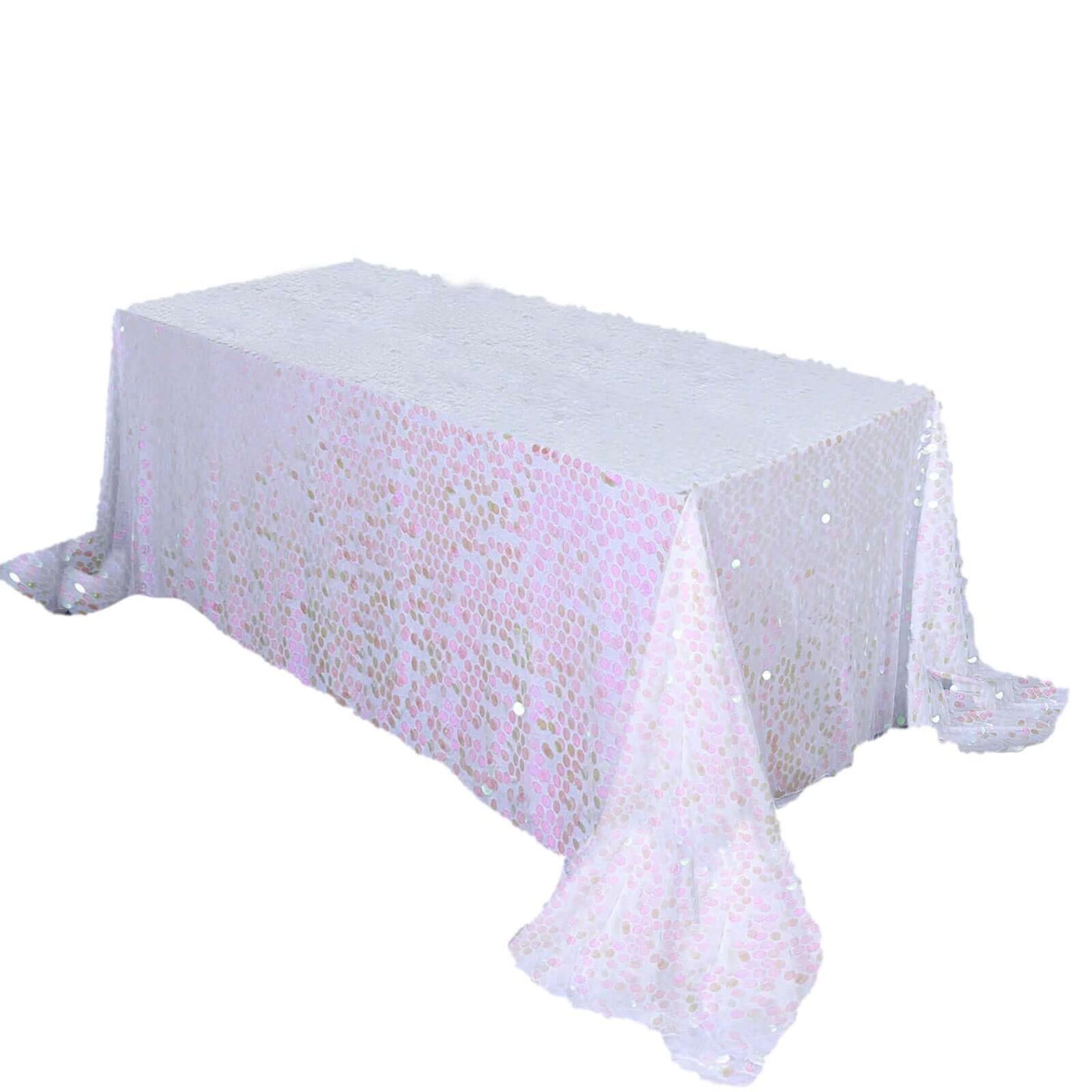Sequin 90"x132" Rectangle Tablecloth Iridescent - Seamless Big Payette Table Cover - Linen Luxes