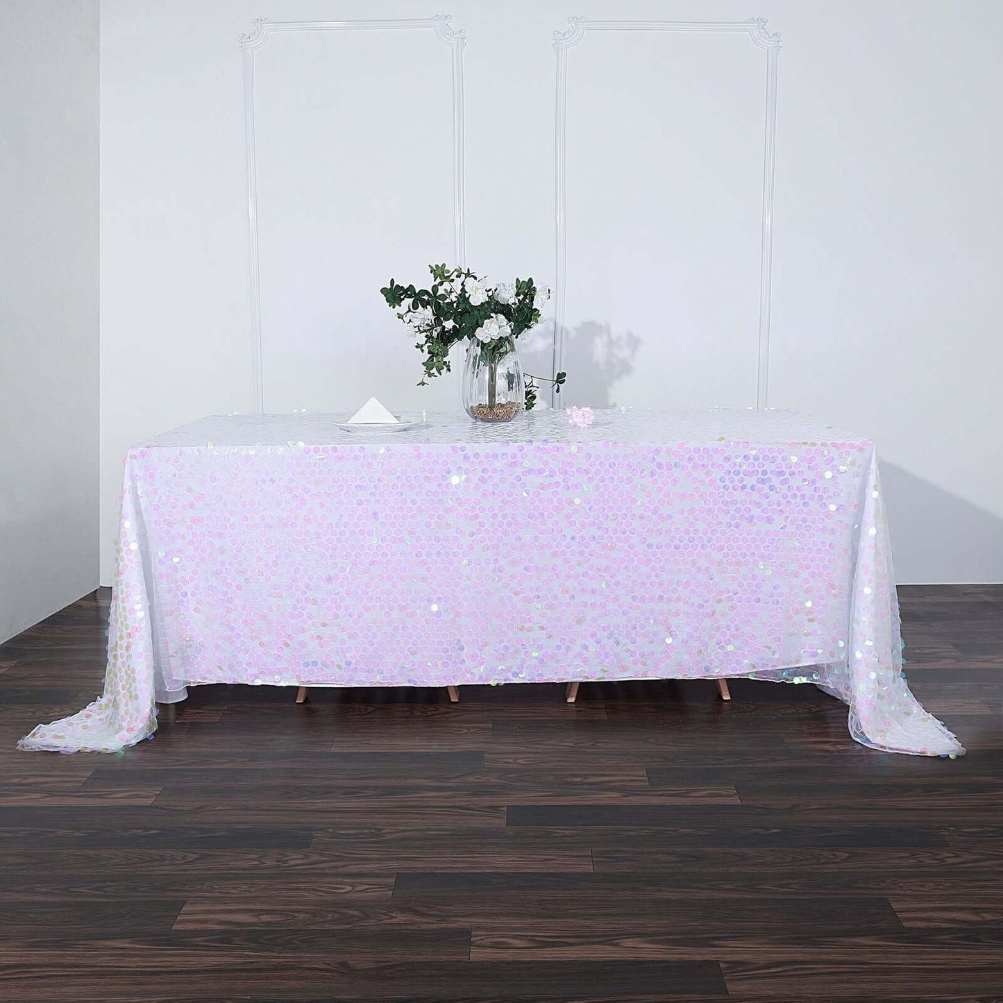 Sequin 90"x132" Rectangle Tablecloth Iridescent - Seamless Big Payette Table Cover - Linen Luxes