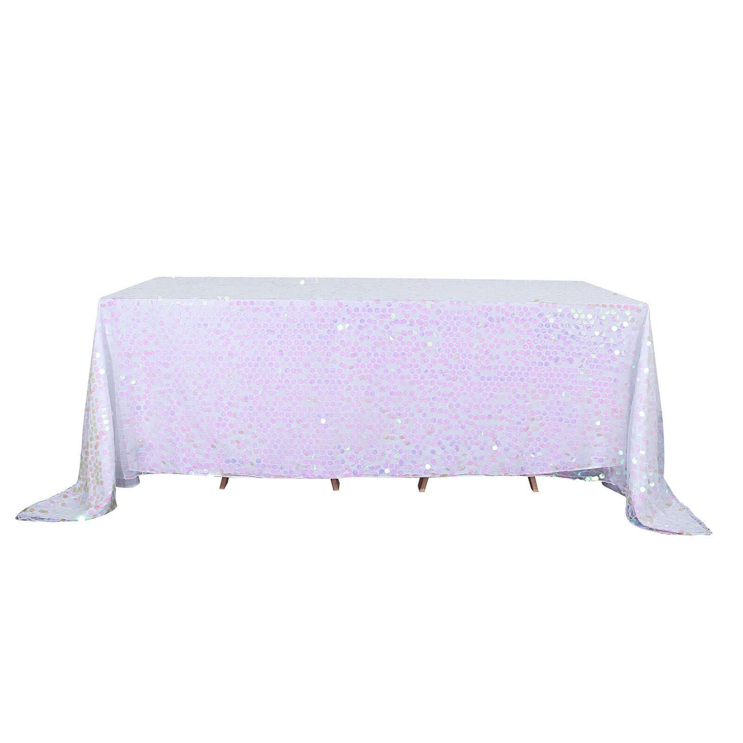 Sequin 90"x132" Rectangle Tablecloth Iridescent - Seamless Big Payette Table Cover - Linen Luxes