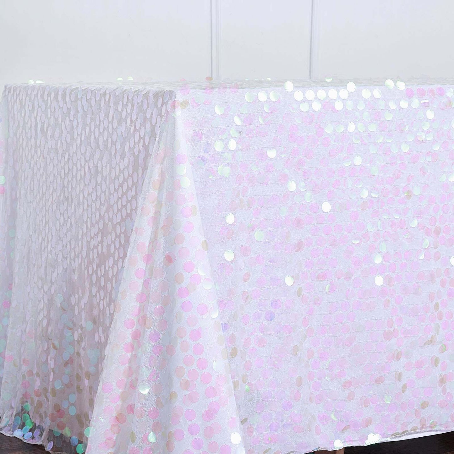 Sequin 90"x132" Rectangle Tablecloth Iridescent - Seamless Big Payette Table Cover - Linen Luxes