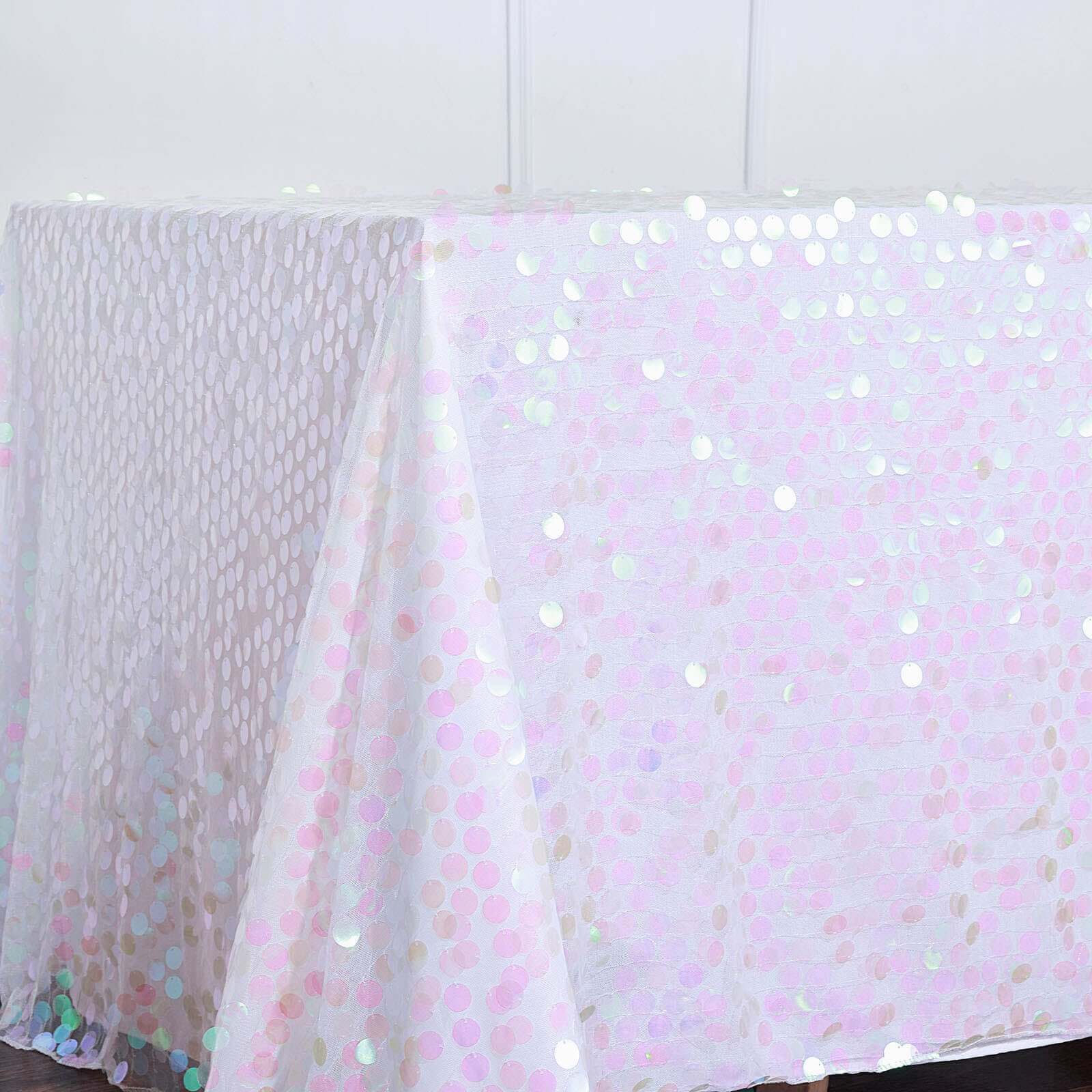 Sequin 90"x132" Rectangle Tablecloth Iridescent - Seamless Big Payette Table Cover - Linen Luxes