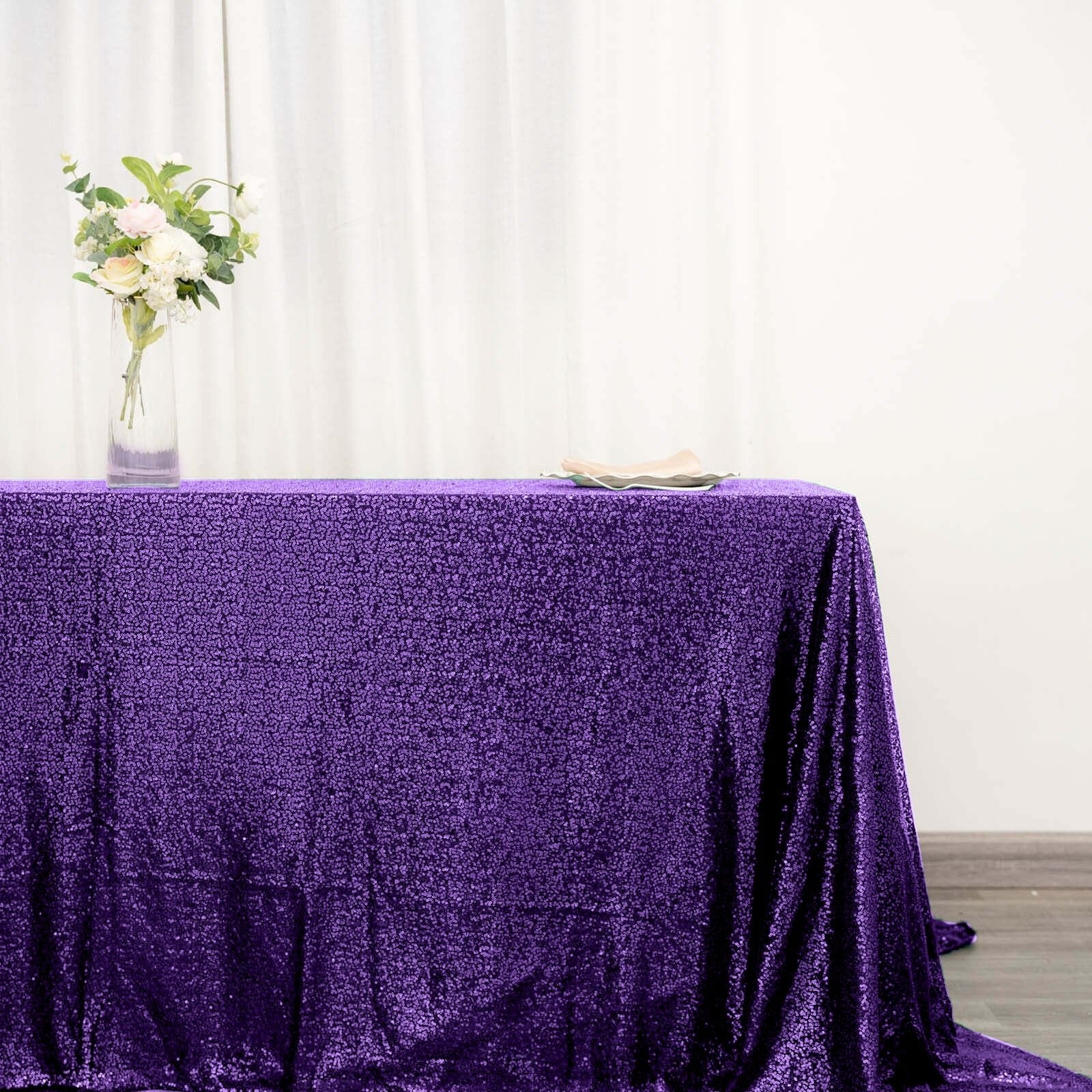 Sequin 90"x132" Rectangle Tablecloth Purple - Seamless Sparkly Table Cover - Linen Luxes