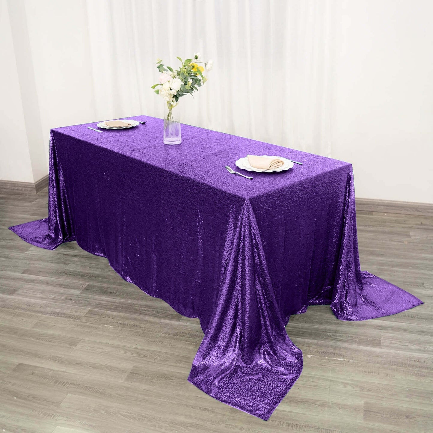 Sequin 90"x132" Rectangle Tablecloth Purple - Seamless Sparkly Table Cover - Linen Luxes