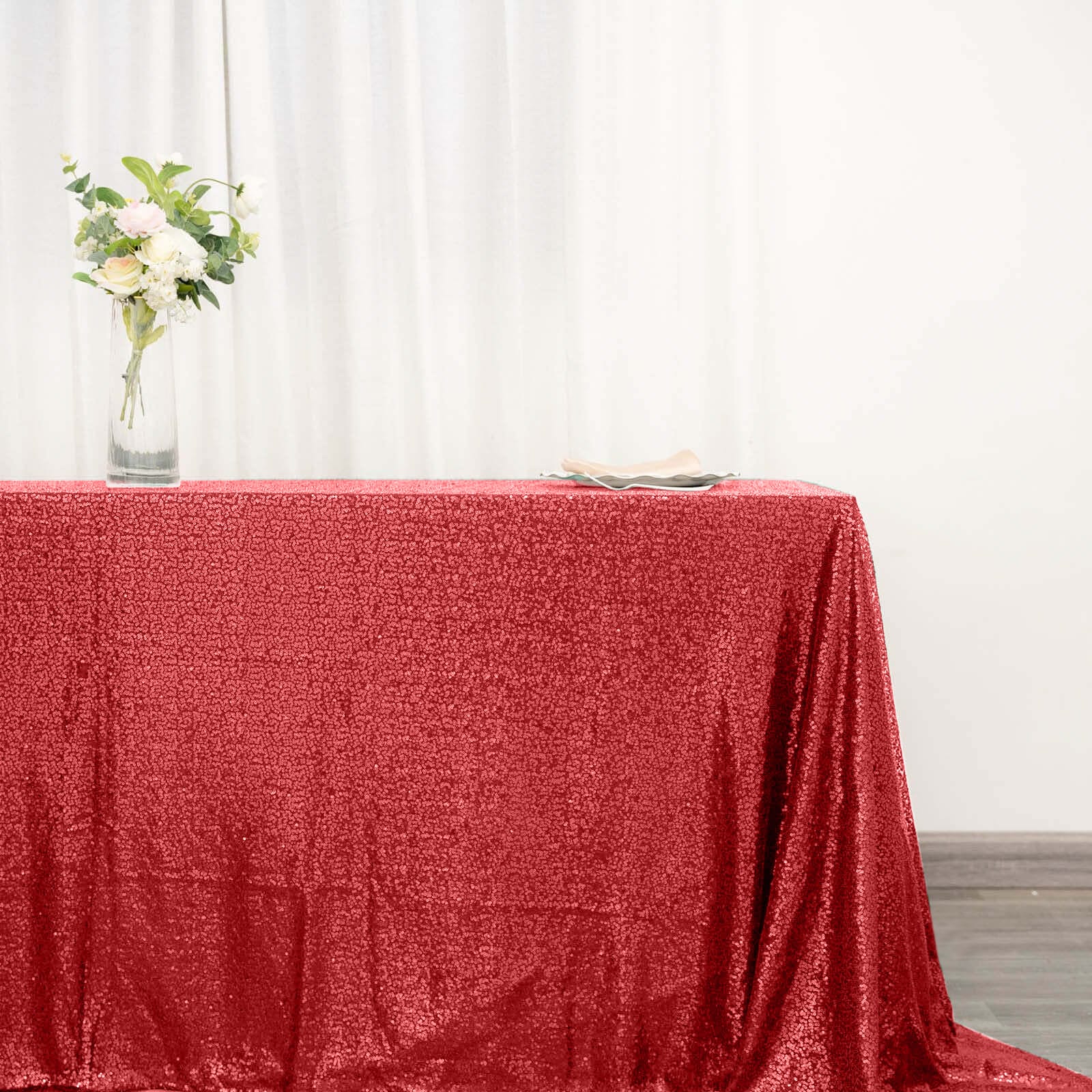Sequin 90"x132" Rectangle Tablecloth Red - Seamless Sparkly Table Cover - Linen Luxes