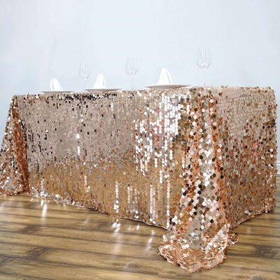Sequin 90"x132" Rectangle Tablecloth Rose Gold - Seamless Big Payette Table Cover - Linen Luxes