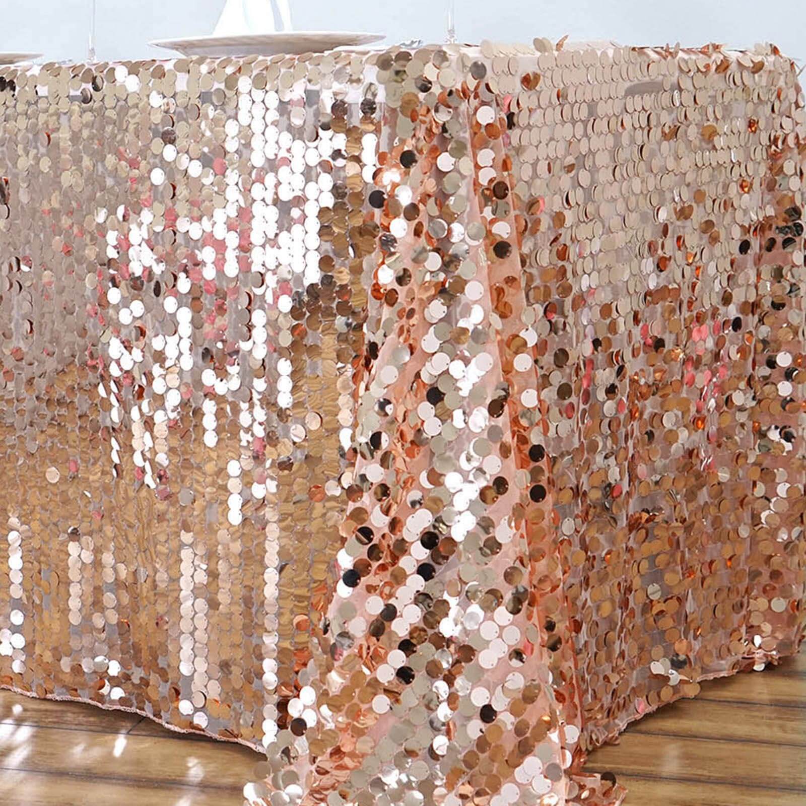 Sequin 90"x132" Rectangle Tablecloth Rose Gold - Seamless Big Payette Table Cover - Linen Luxes