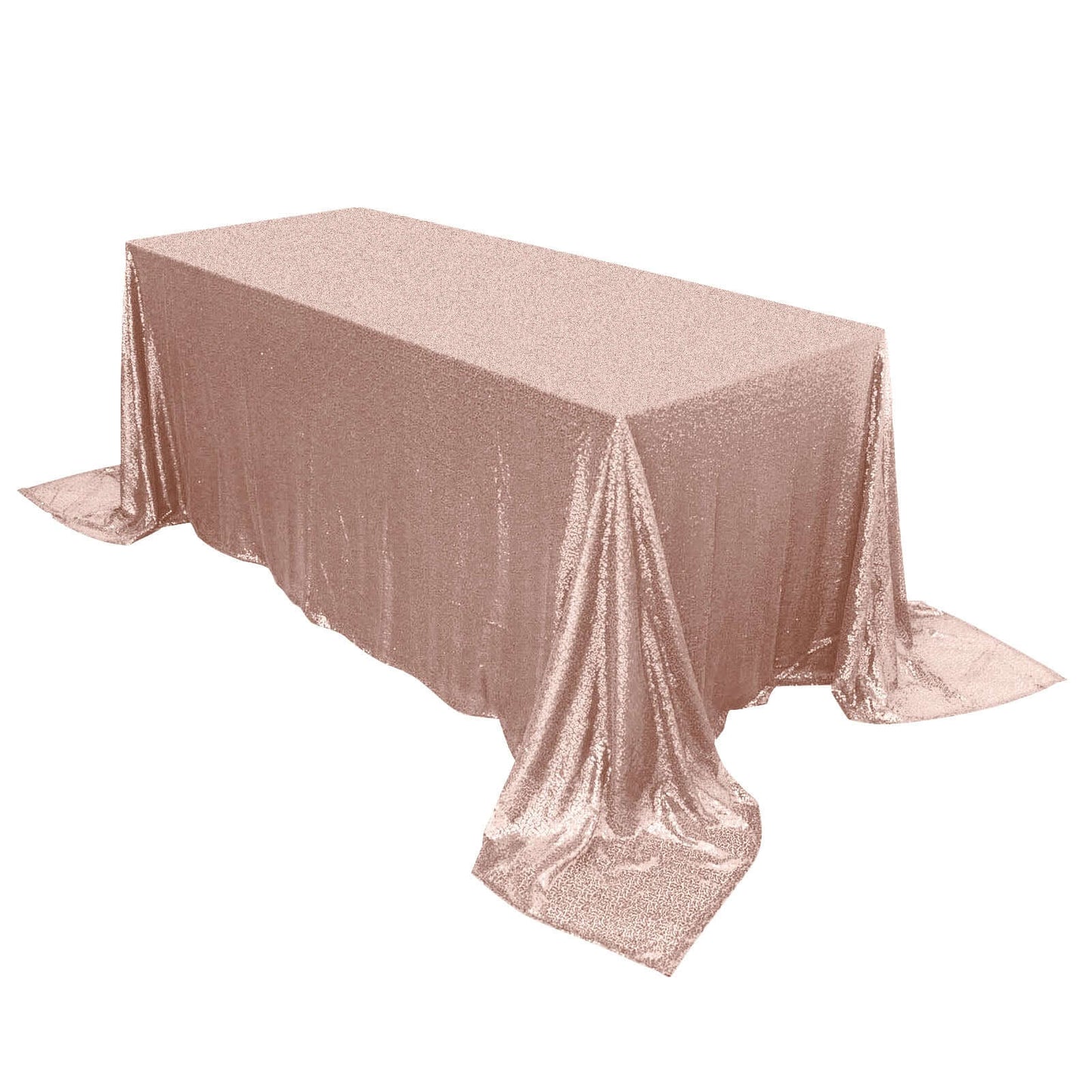Sequin 90"x132" Rectangle Tablecloth Rose Gold - Seamless Sparkly Table Cover - Linen Luxes