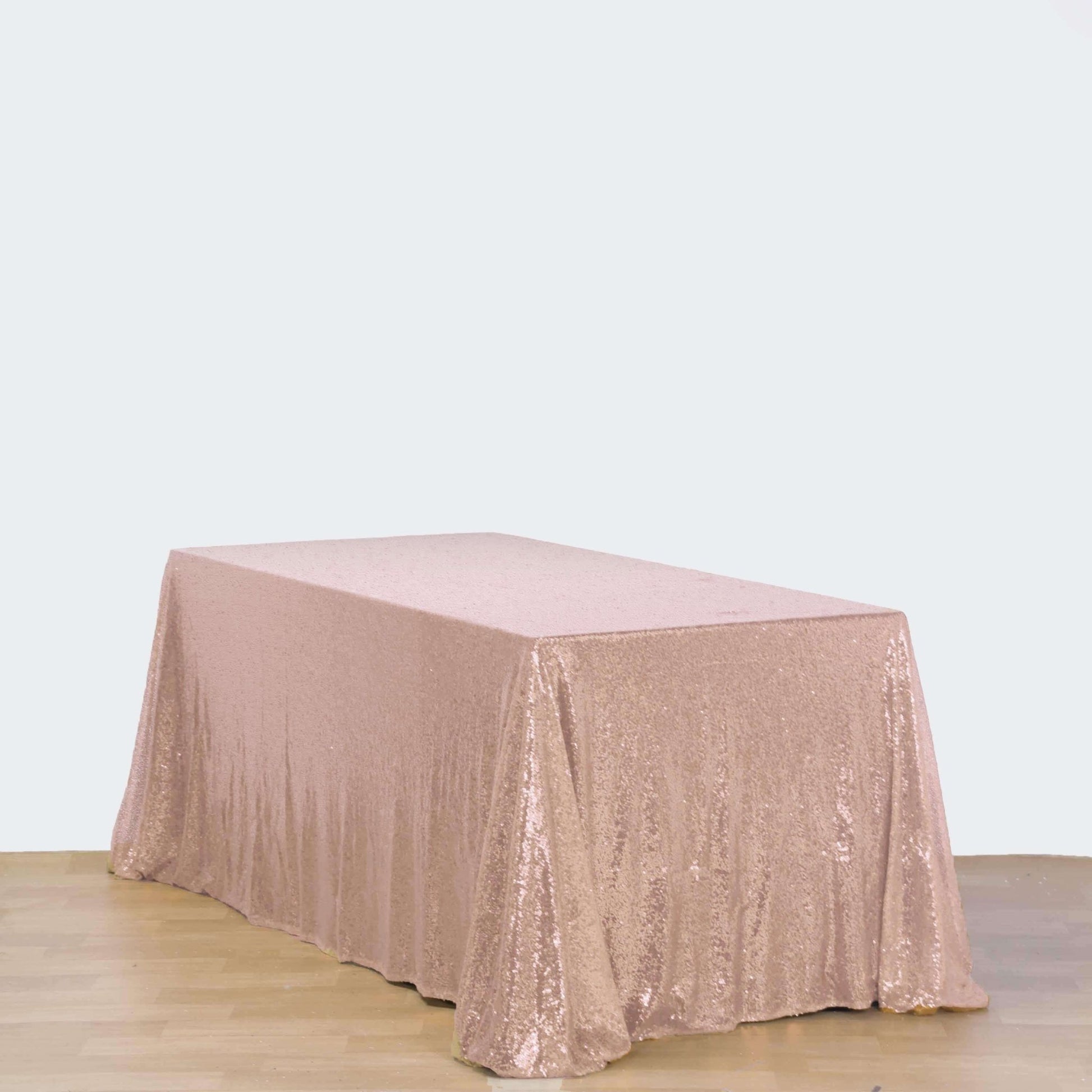 Sequin 90"x132" Rectangle Tablecloth Rose Gold - Seamless Sparkly Table Cover - Linen Luxes