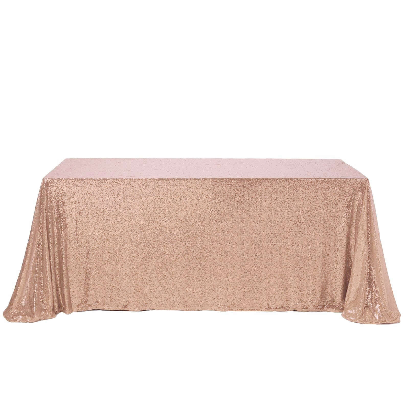 Sequin 90"x132" Rectangle Tablecloth Rose Gold - Seamless Sparkly Table Cover - Linen Luxes