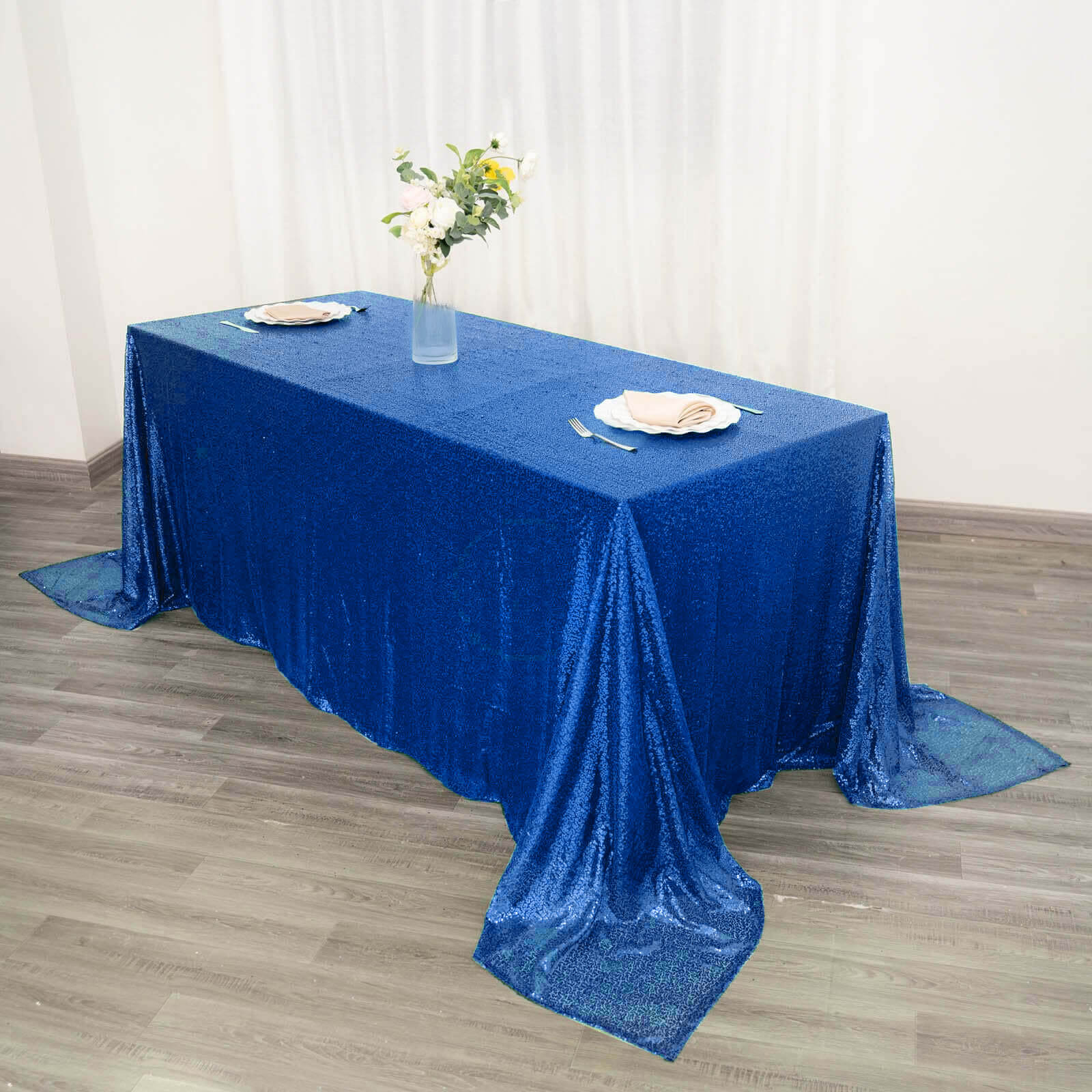 Sequin 90"x132" Rectangle Tablecloth Royal Blue - Seamless Sparkly Table Cover - Linen Luxes