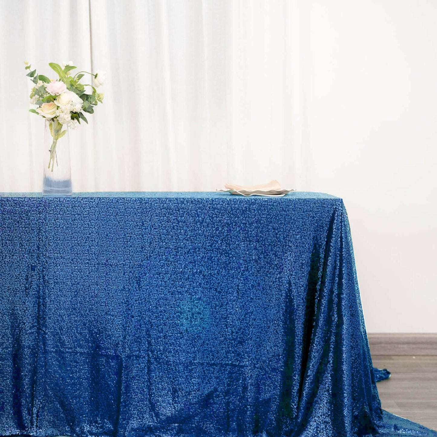 Sequin 90"x132" Rectangle Tablecloth Royal Blue - Seamless Sparkly Table Cover - Linen Luxes