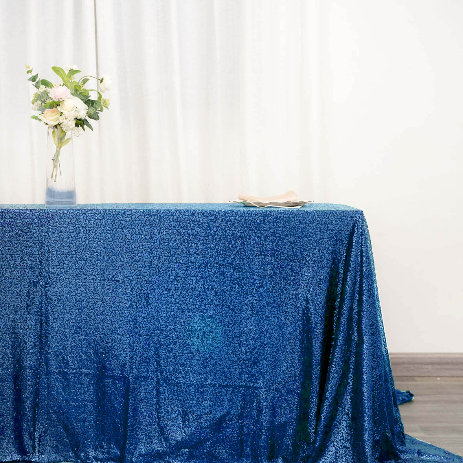 Sequin 90"x132" Rectangle Tablecloth Royal Blue - Seamless Sparkly Table Cover - Linen Luxes