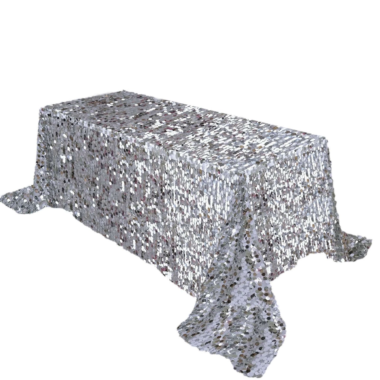Sequin 90"x132" Rectangle Tablecloth Silver - Seamless Big Payette Table Cover - Linen Luxes