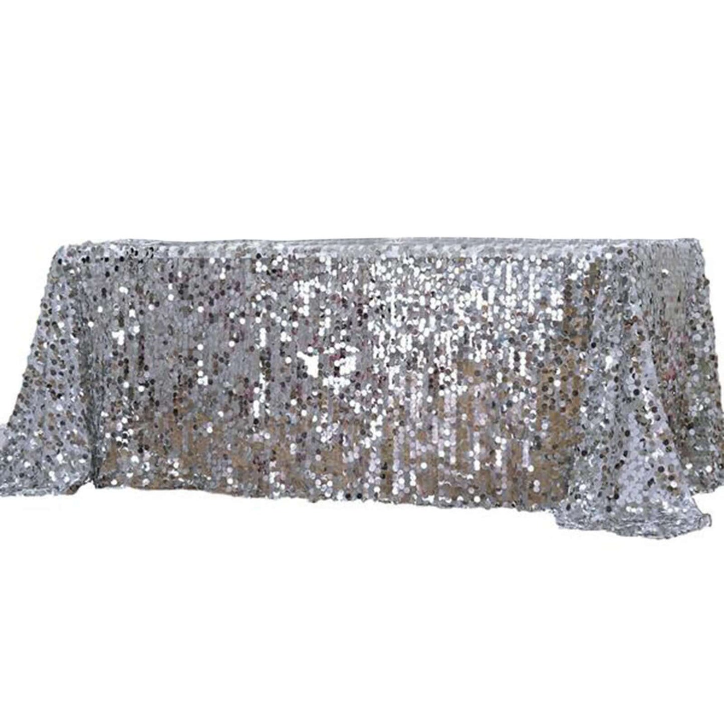 Sequin 90"x132" Rectangle Tablecloth Silver - Seamless Big Payette Table Cover - Linen Luxes