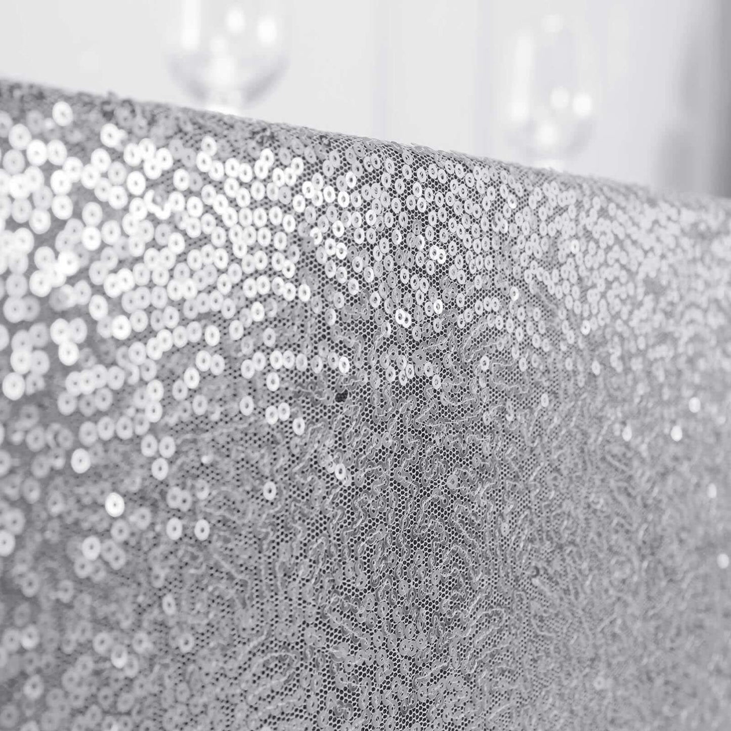 Sequin 90"x132" Rectangle Tablecloth Silver - Seamless Sparkly Table Cover - Linen Luxes