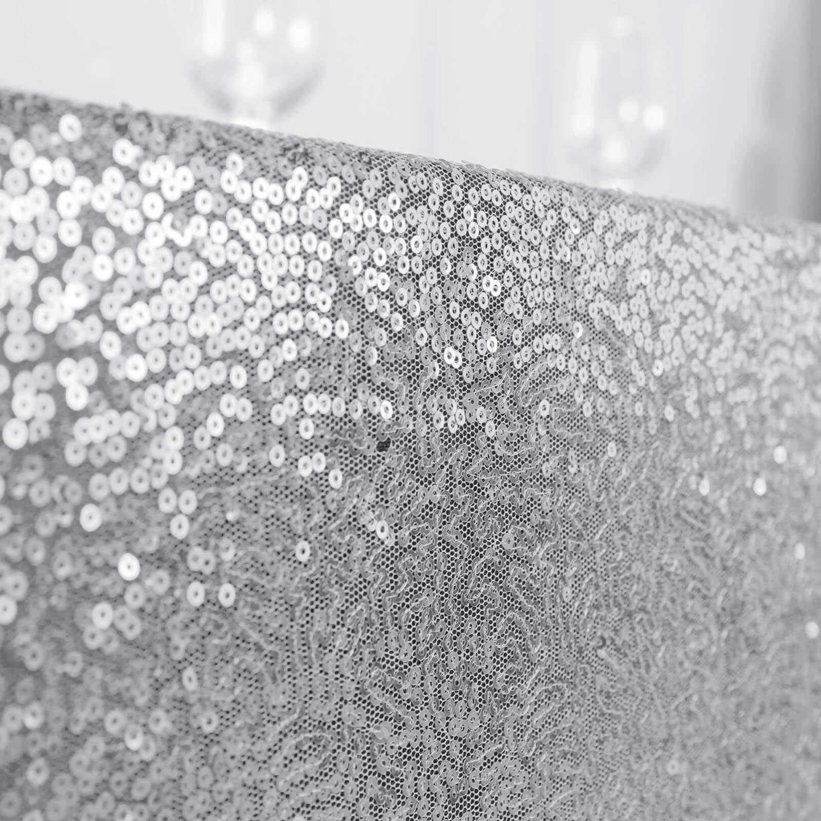 Sequin 90"x132" Rectangle Tablecloth Silver - Seamless Sparkly Table Cover - Linen Luxes