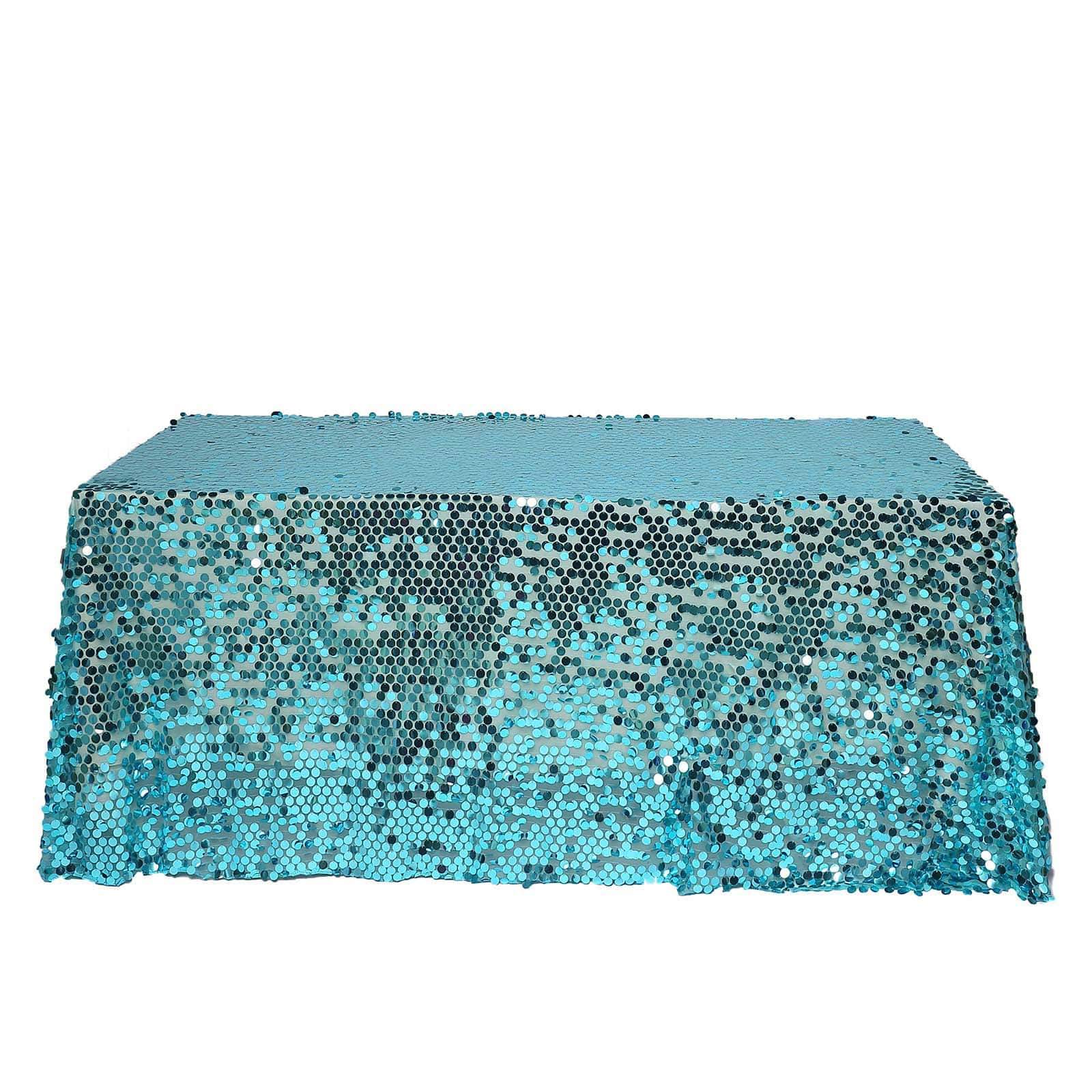 Sequin 90"x132" Rectangle Tablecloth Turquoise - Seamless Big Payette Table Cover - Linen Luxes