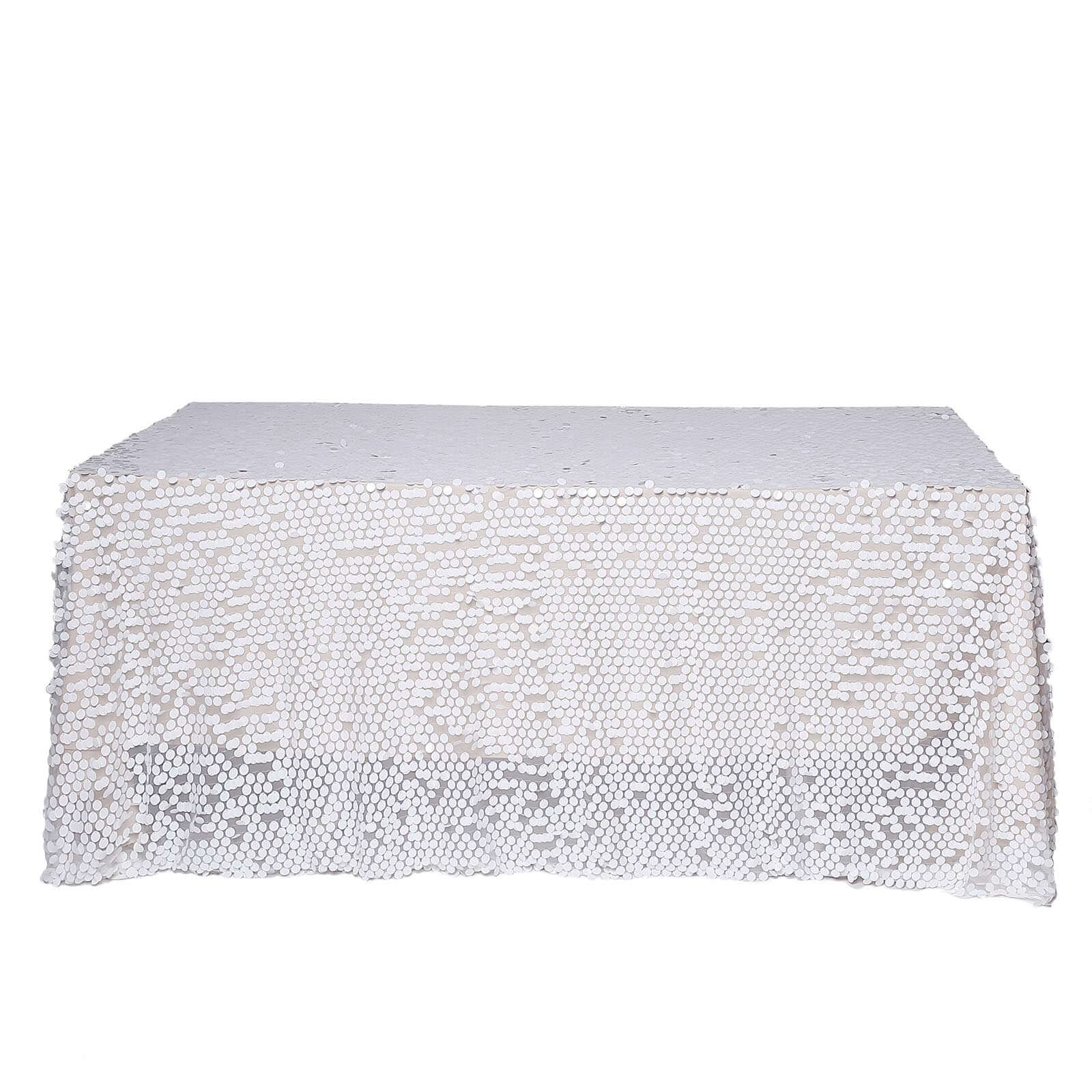 Sequin 90"x132" Rectangle Tablecloth White - Seamless Big Payette Design for Sophisticated Occasions - Linen Luxes