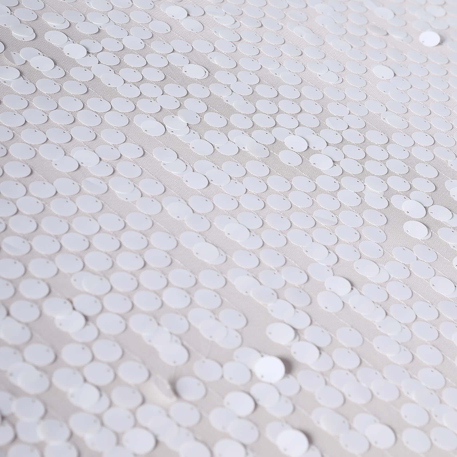Sequin 90"x132" Rectangle Tablecloth White - Seamless Big Payette Design for Sophisticated Occasions - Linen Luxes