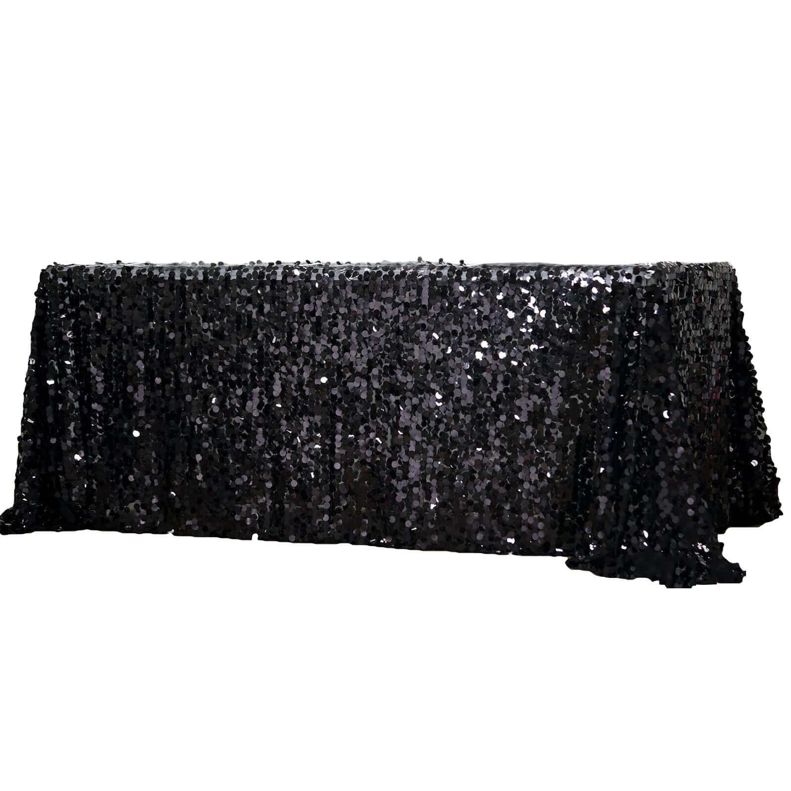 Sequin 90"x156" Rectangle Tablecloth Black - Seamless Big Payette Table Cover - Linen Luxes