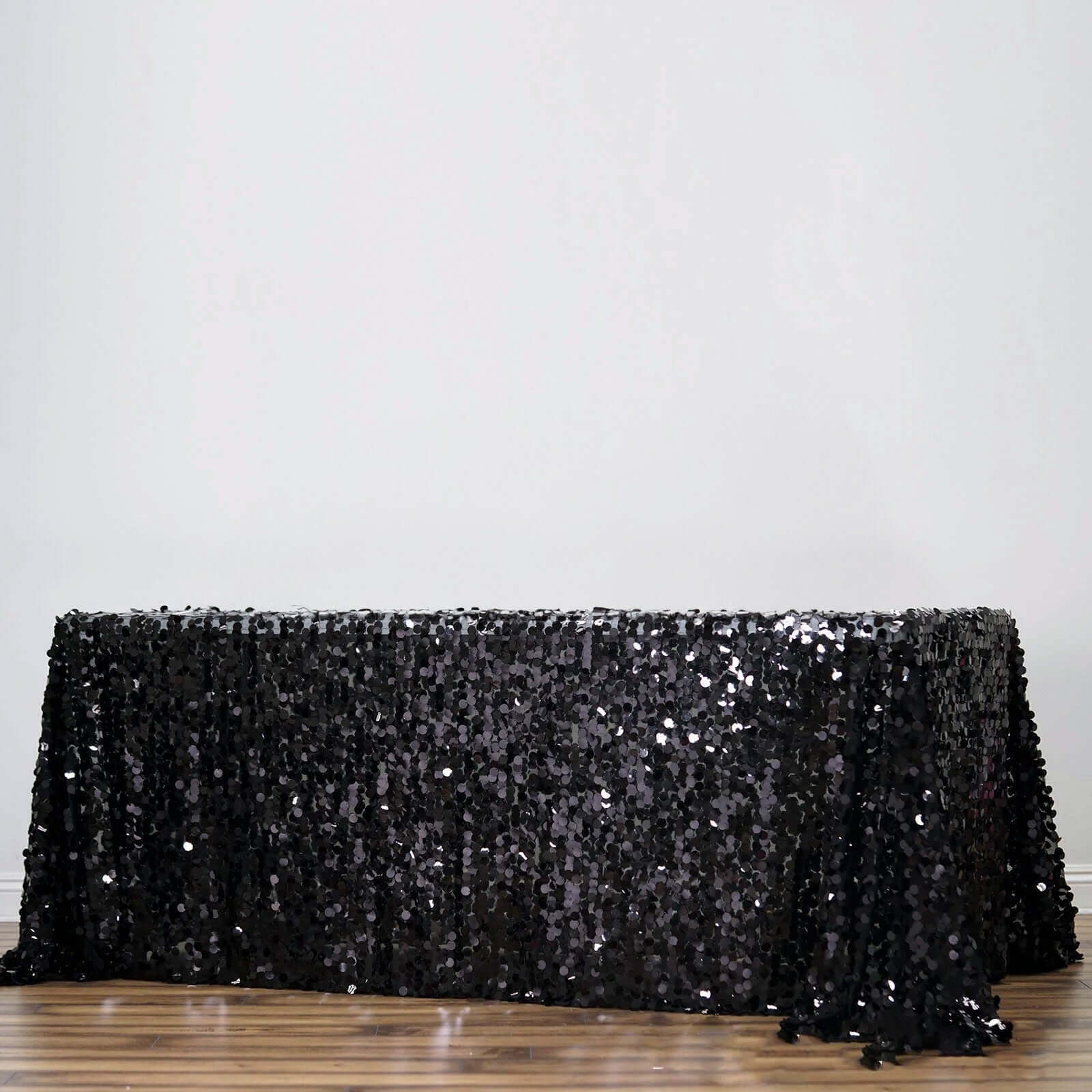 Sequin 90"x156" Rectangle Tablecloth Black - Seamless Big Payette Table Cover - Linen Luxes