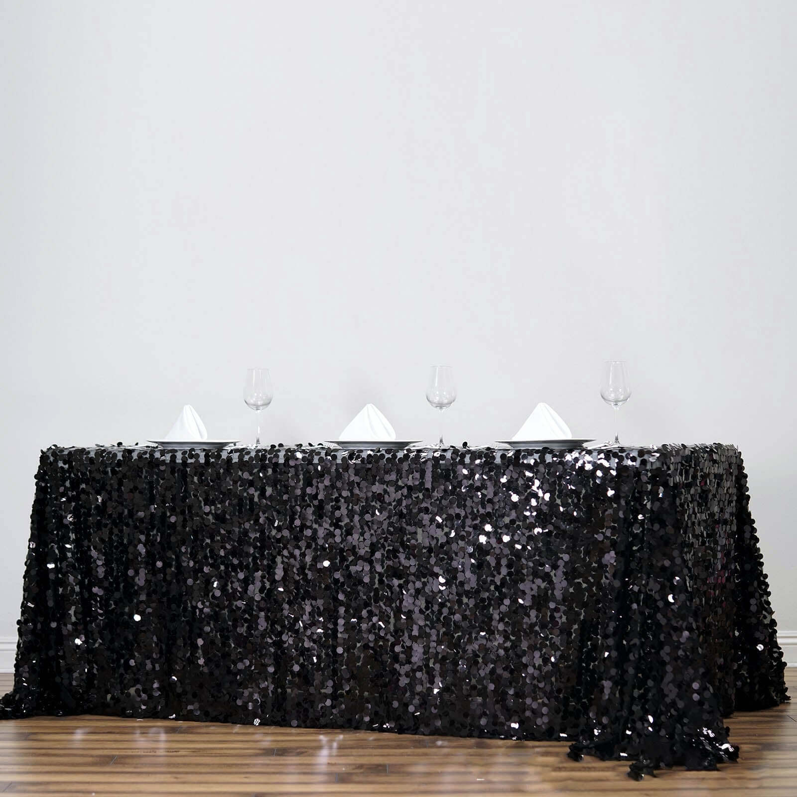 Sequin 90"x156" Rectangle Tablecloth Black - Seamless Big Payette Table Cover - Linen Luxes
