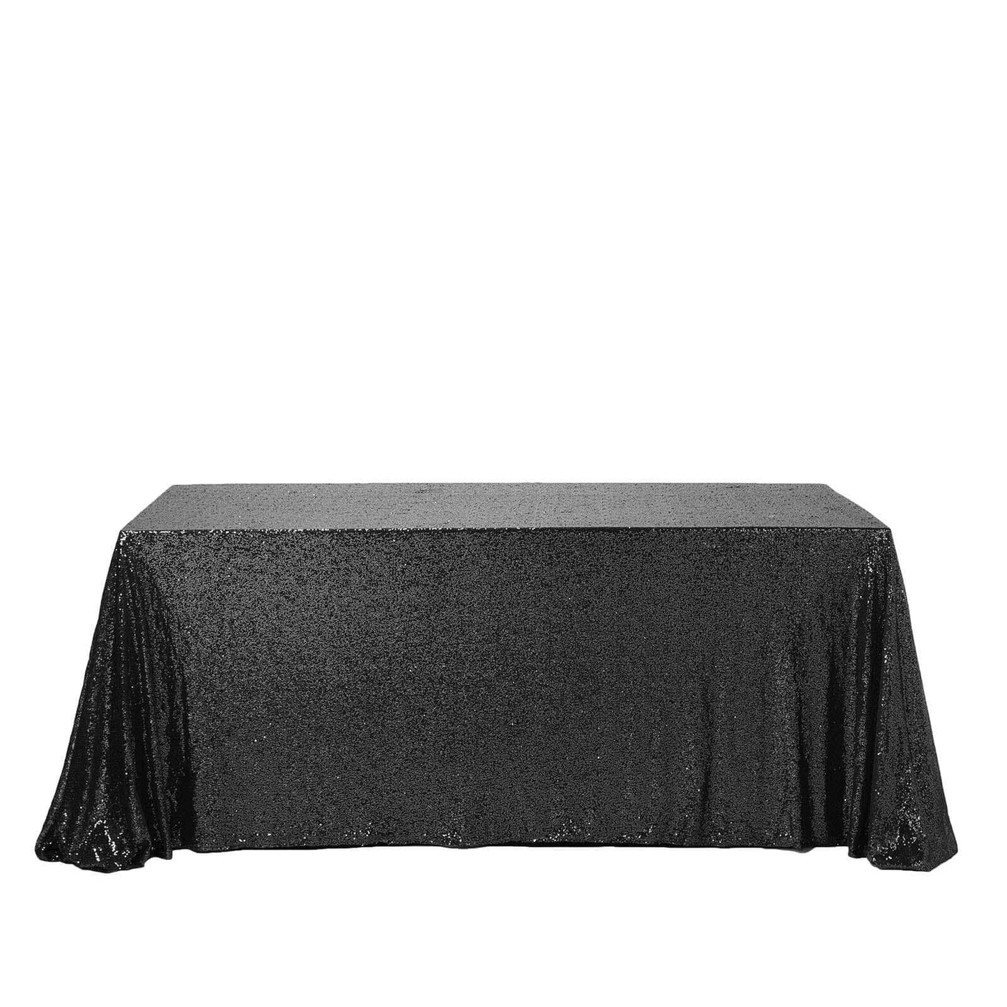 Sequin 90"x156" Rectangle Tablecloth Black - Seamless Twinkling Table Cover - Linen Luxes