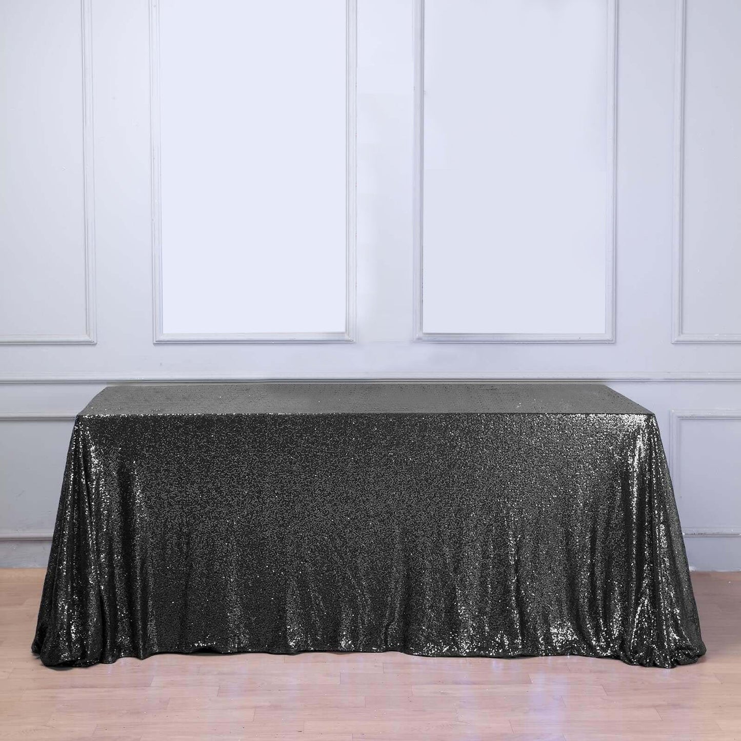 Sequin 90"x156" Rectangle Tablecloth Black - Seamless Twinkling Table Cover - Linen Luxes