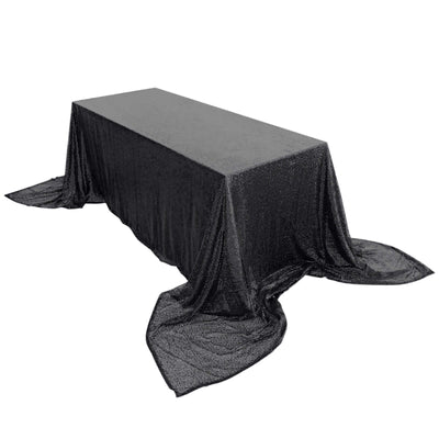 Sequin 90"x156" Rectangle Tablecloth Black - Seamless Twinkling Table Cover - Linen Luxes