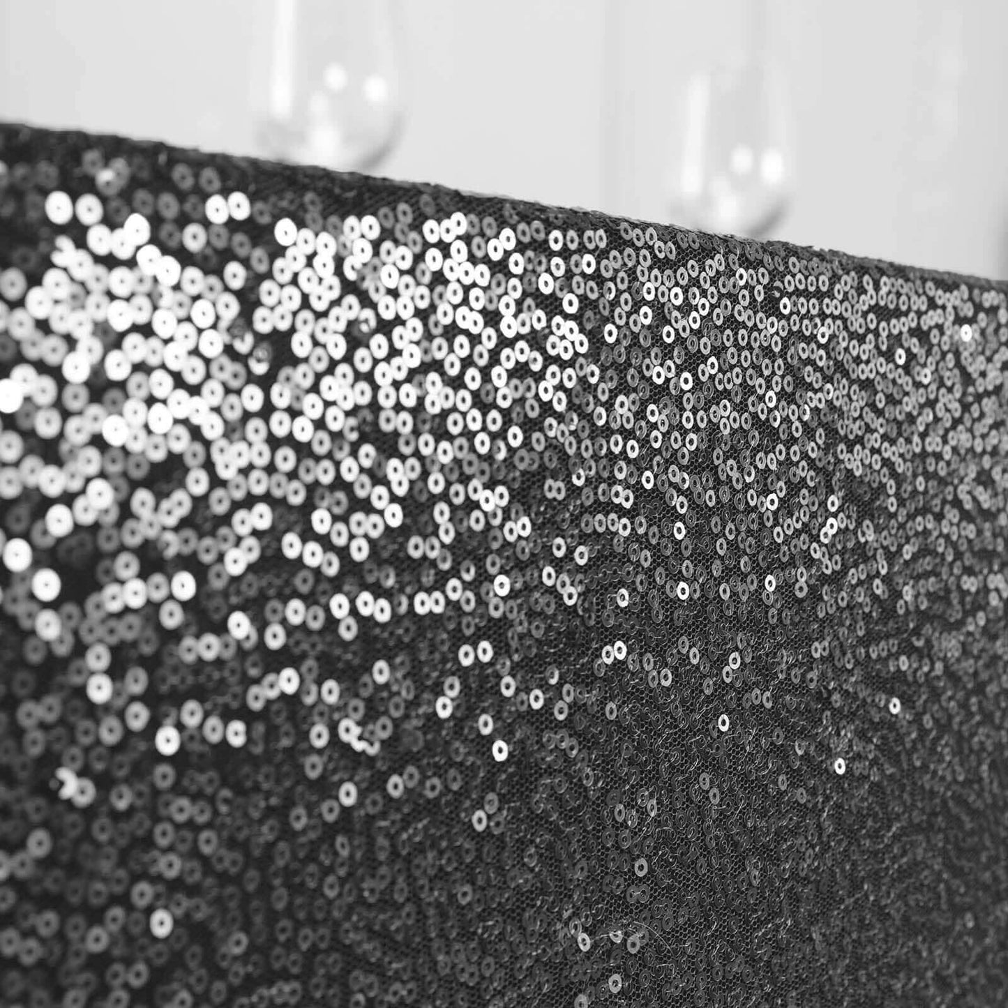 Sequin 90"x156" Rectangle Tablecloth Black - Seamless Twinkling Table Cover - Linen Luxes