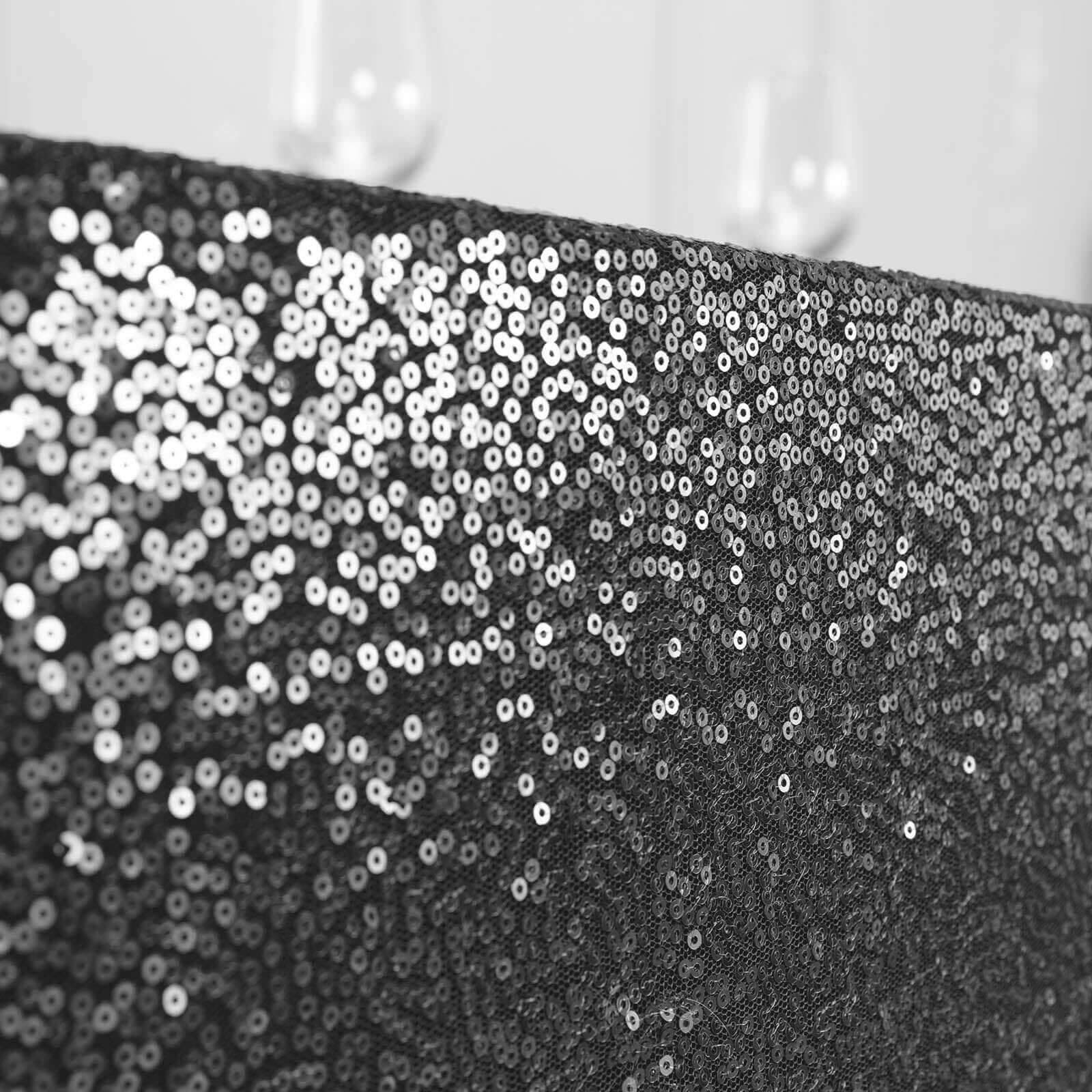 Sequin 90"x156" Rectangle Tablecloth Black - Seamless Twinkling Table Cover - Linen Luxes