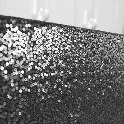 Sequin 90"x156" Rectangle Tablecloth Black - Seamless Twinkling Table Cover - Linen Luxes