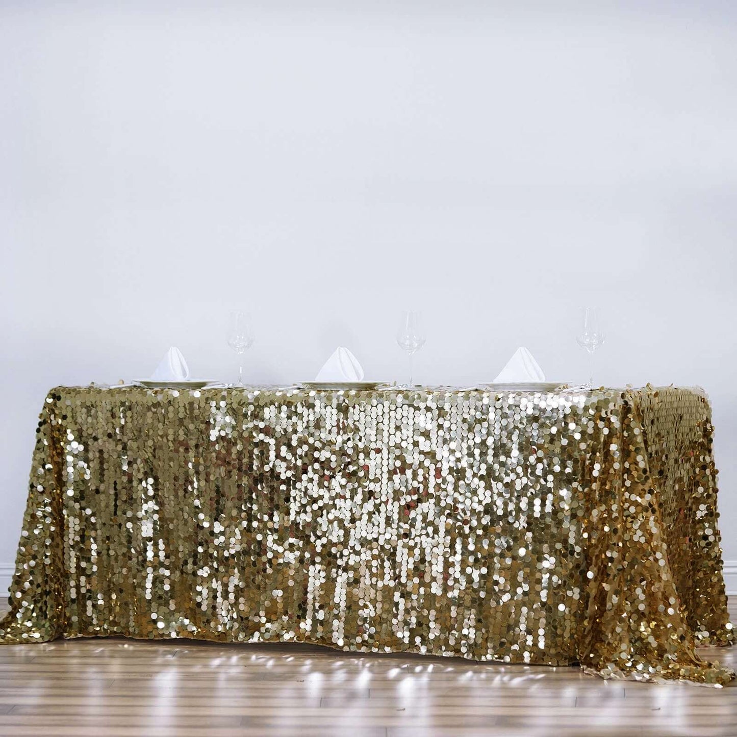 Sequin 90"x156" Rectangle Tablecloth Champagne - Seamless Big Payette Table Cover - Linen Luxes
