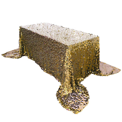 Sequin 90"x156" Rectangle Tablecloth Champagne - Seamless Big Payette Table Cover - Linen Luxes