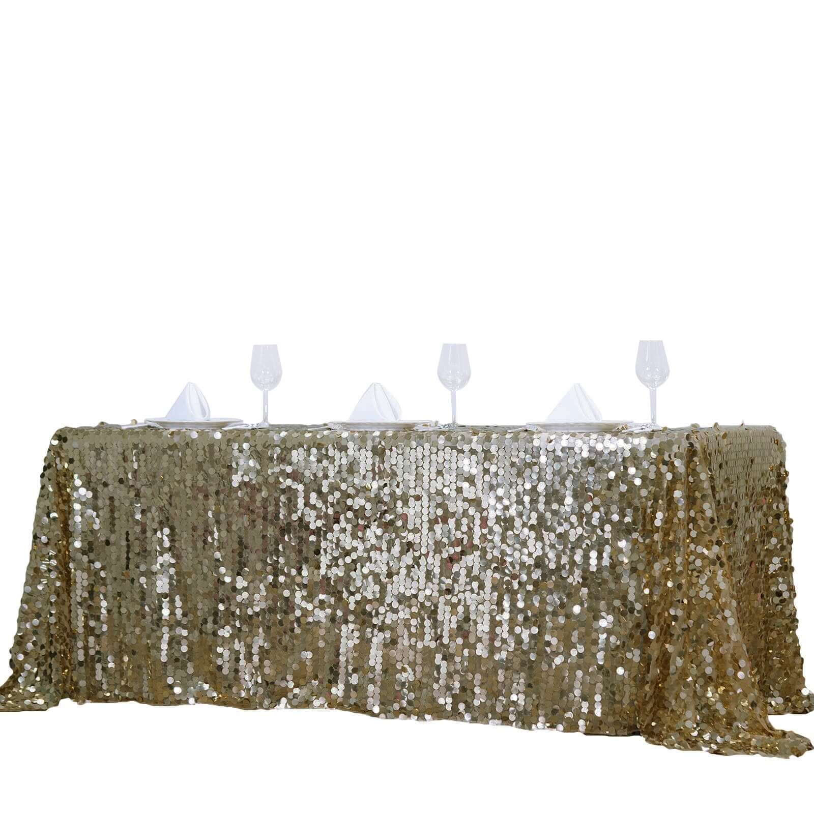Sequin 90"x156" Rectangle Tablecloth Champagne - Seamless Big Payette Table Cover - Linen Luxes