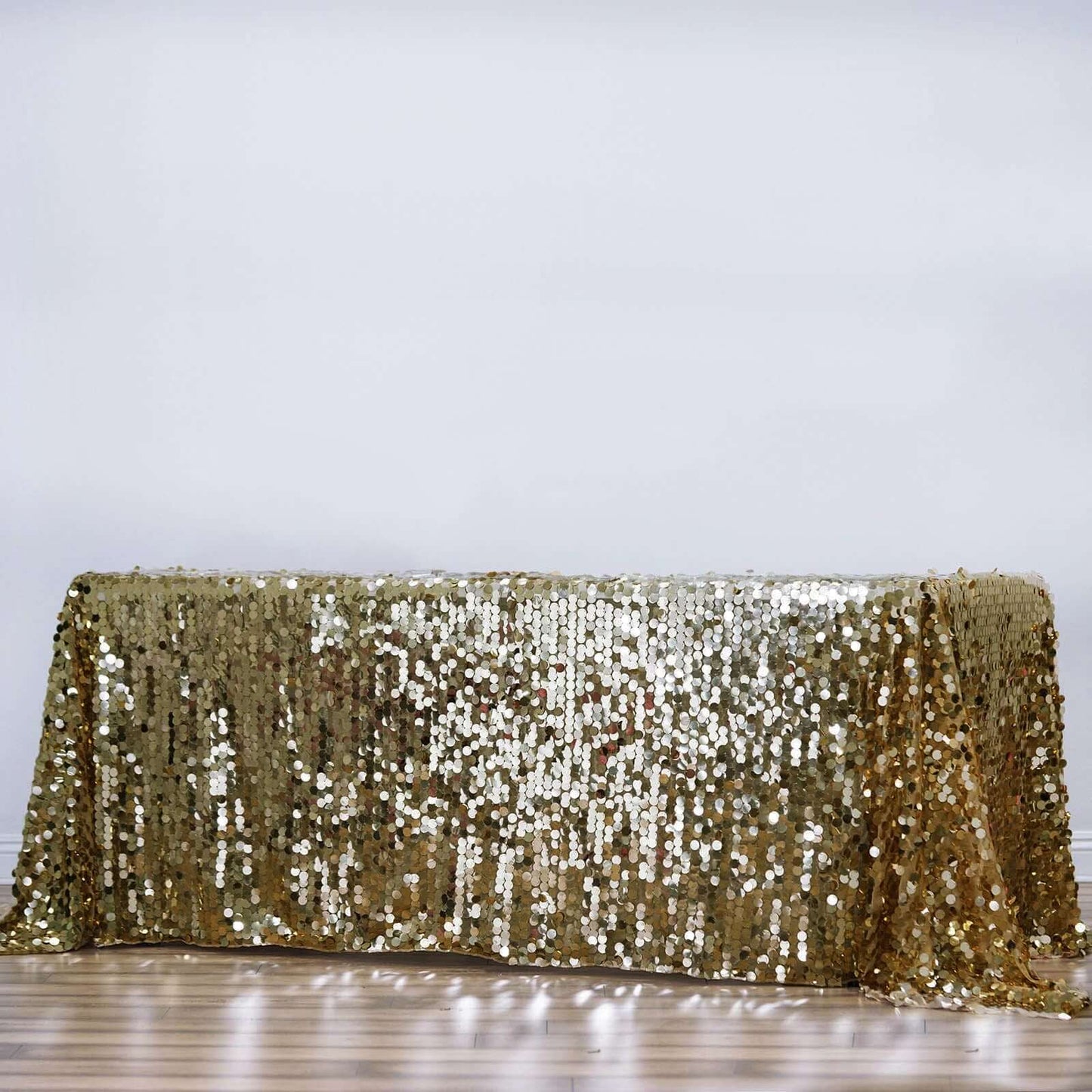 Sequin 90"x156" Rectangle Tablecloth Champagne - Seamless Big Payette Table Cover - Linen Luxes