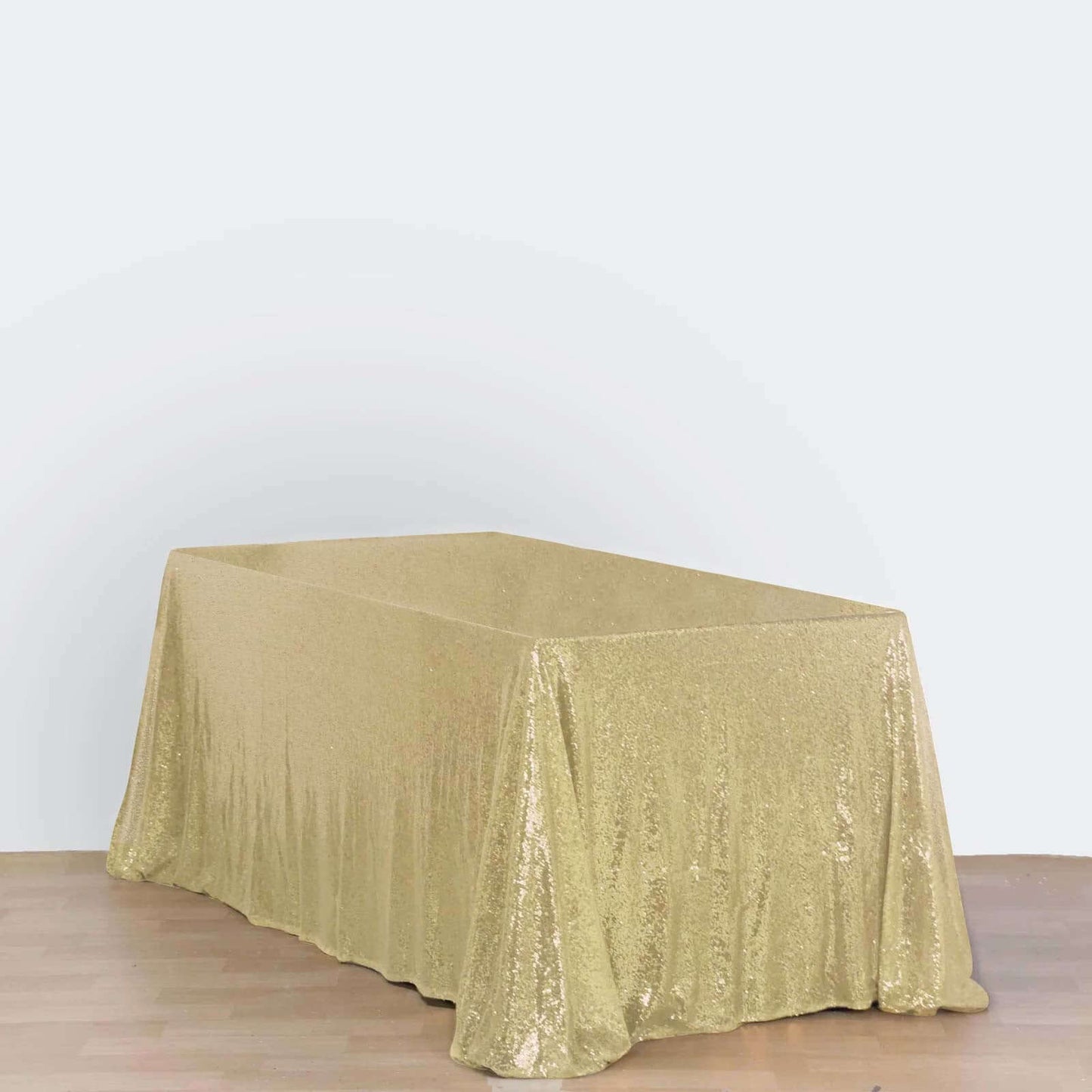 Sequin 90"x156" Rectangle Tablecloth Champagne - Seamless Twinkling Table Cover - Linen Luxes