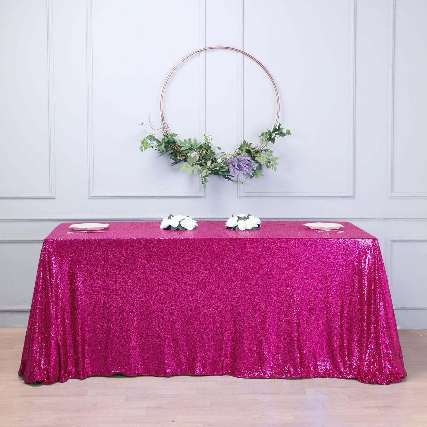 Sequin 90"x156" Rectangle Tablecloth Fuchsia - Seamless Twinkling Table Cover - Linen Luxes