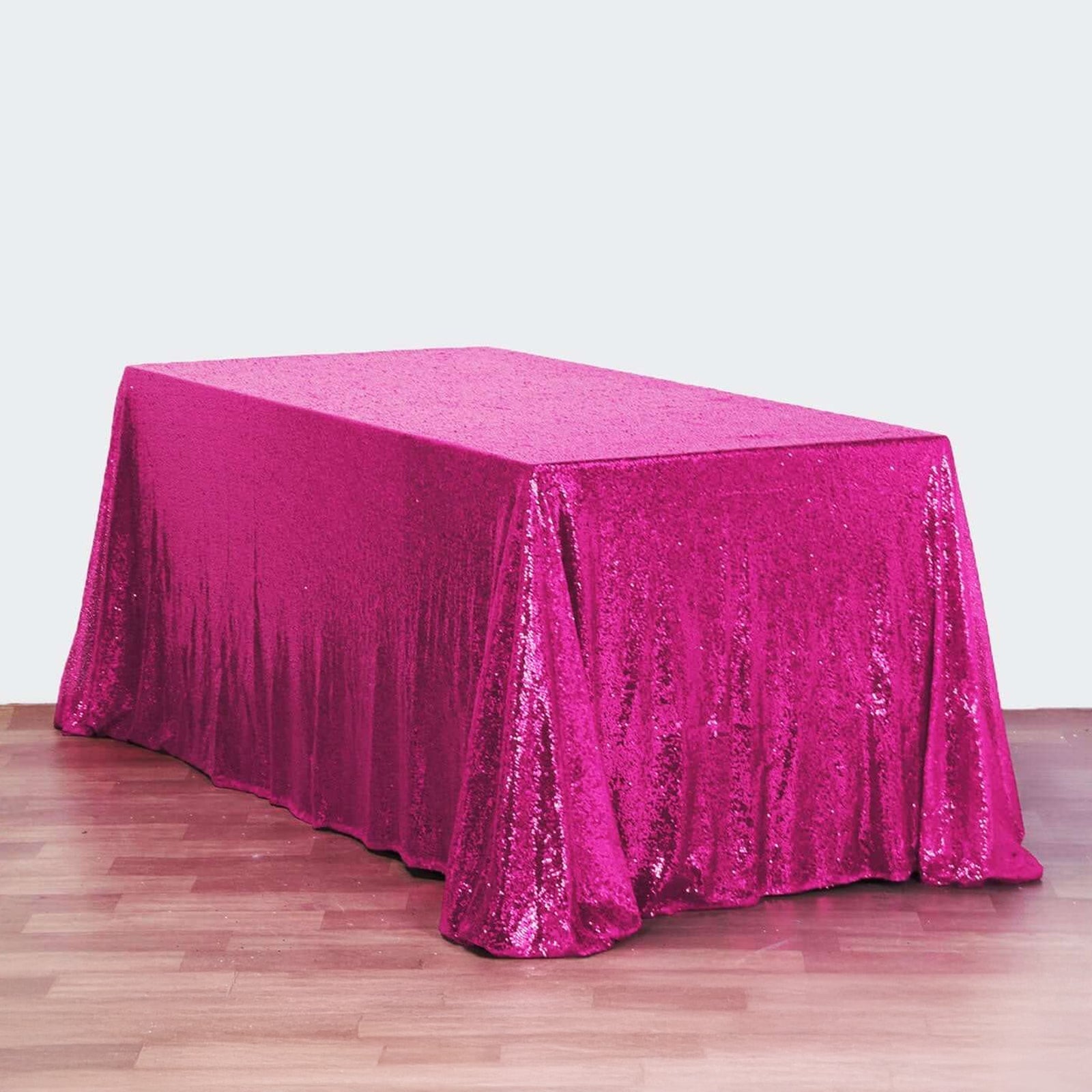 Sequin 90"x156" Rectangle Tablecloth Fuchsia - Seamless Twinkling Table Cover - Linen Luxes