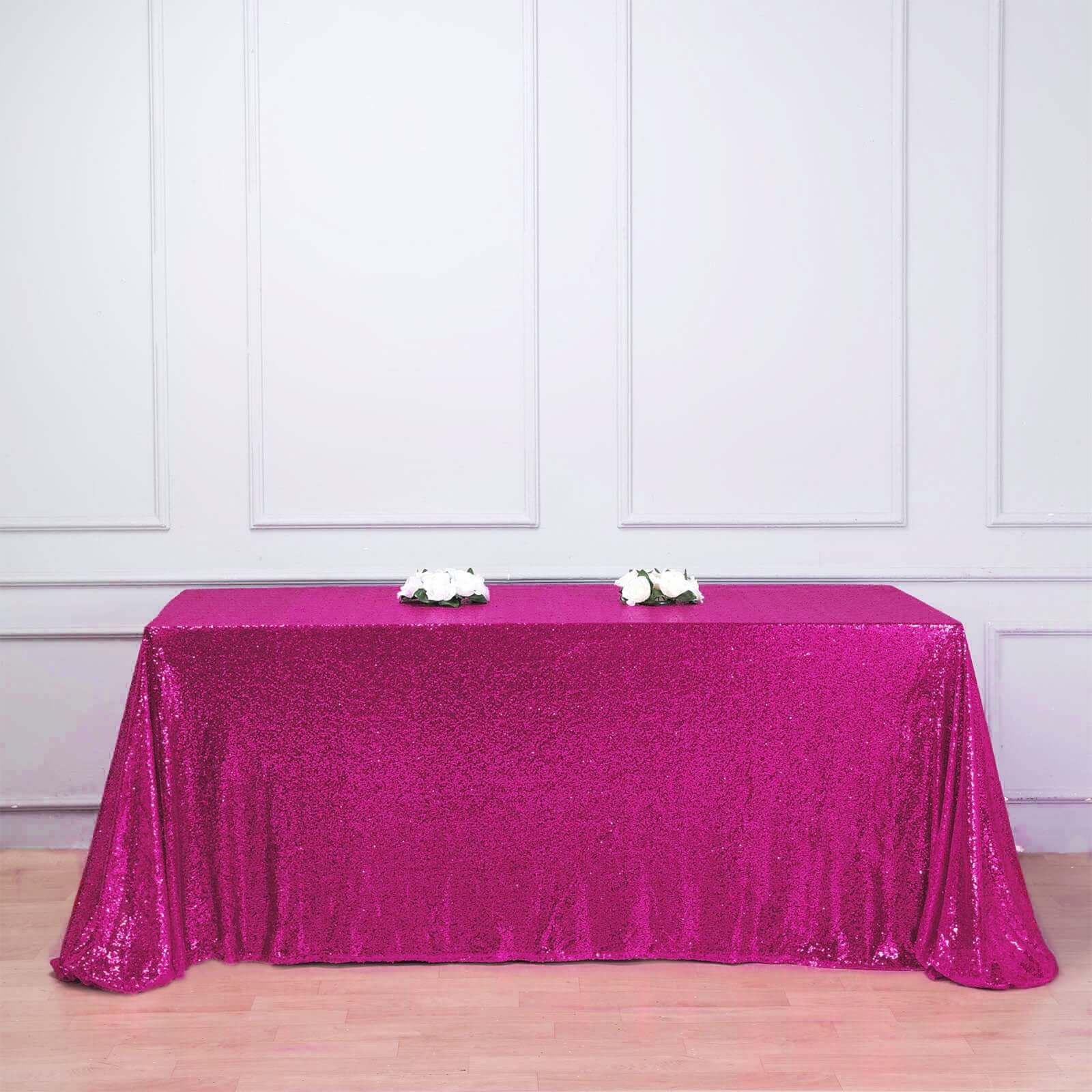Sequin 90"x156" Rectangle Tablecloth Fuchsia - Seamless Twinkling Table Cover - Linen Luxes