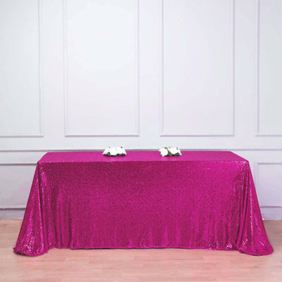 Sequin 90"x156" Rectangle Tablecloth Fuchsia - Seamless Twinkling Table Cover - Linen Luxes