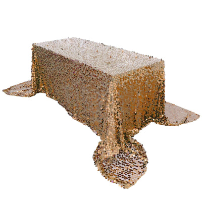 Sequin 90"x156" Rectangle Tablecloth Gold - Seamless Big Payette Design for Luxe Celebrations - Linen Luxes