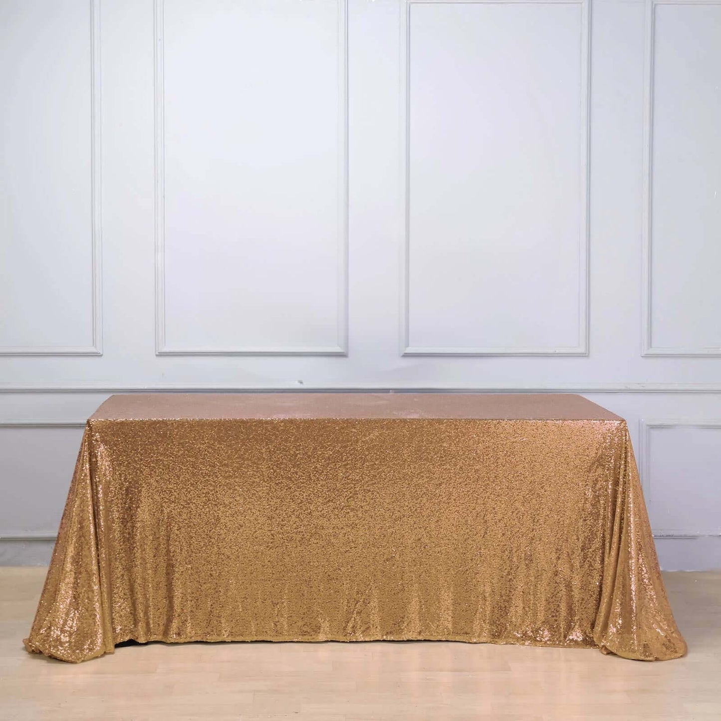 Sequin 90"x156" Rectangle Tablecloth Gold - Seamless Twinkling Design for Chic Celebrations - Linen Luxes