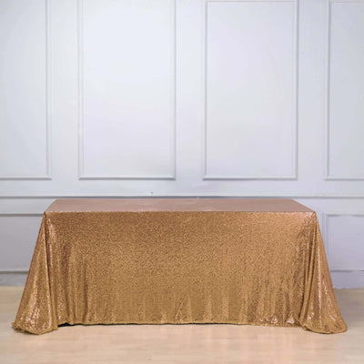 Sequin 90"x156" Rectangle Tablecloth Gold - Seamless Twinkling Design for Chic Celebrations - Linen Luxes