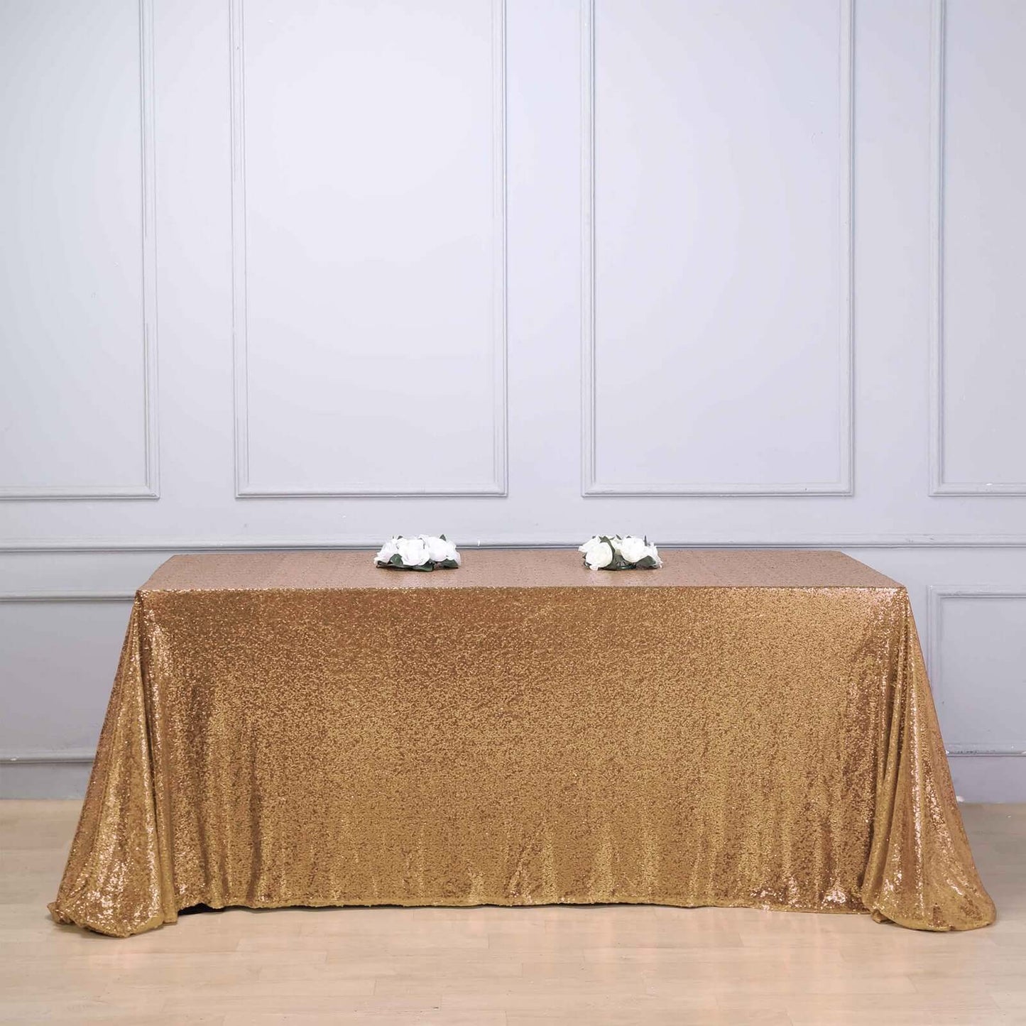 Sequin 90"x156" Rectangle Tablecloth Gold - Seamless Twinkling Design for Chic Celebrations - Linen Luxes